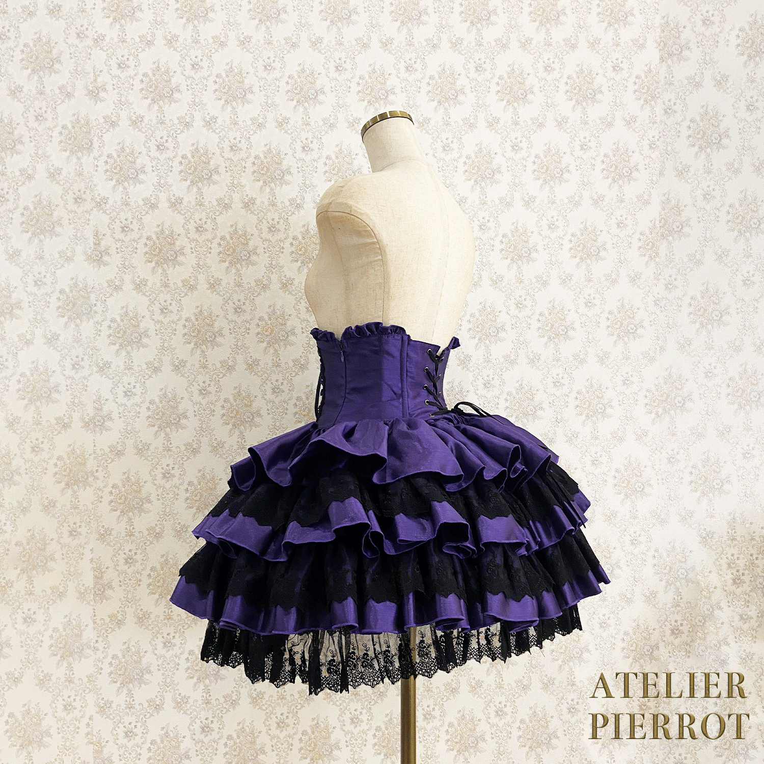 【ATELIER PIERROT】 Mini Corset Skirt ホワイト/ボルドー/パープル/ネイビー/ブラック×ホワイト/ブラック ★受注期間2月20日(金)まで★