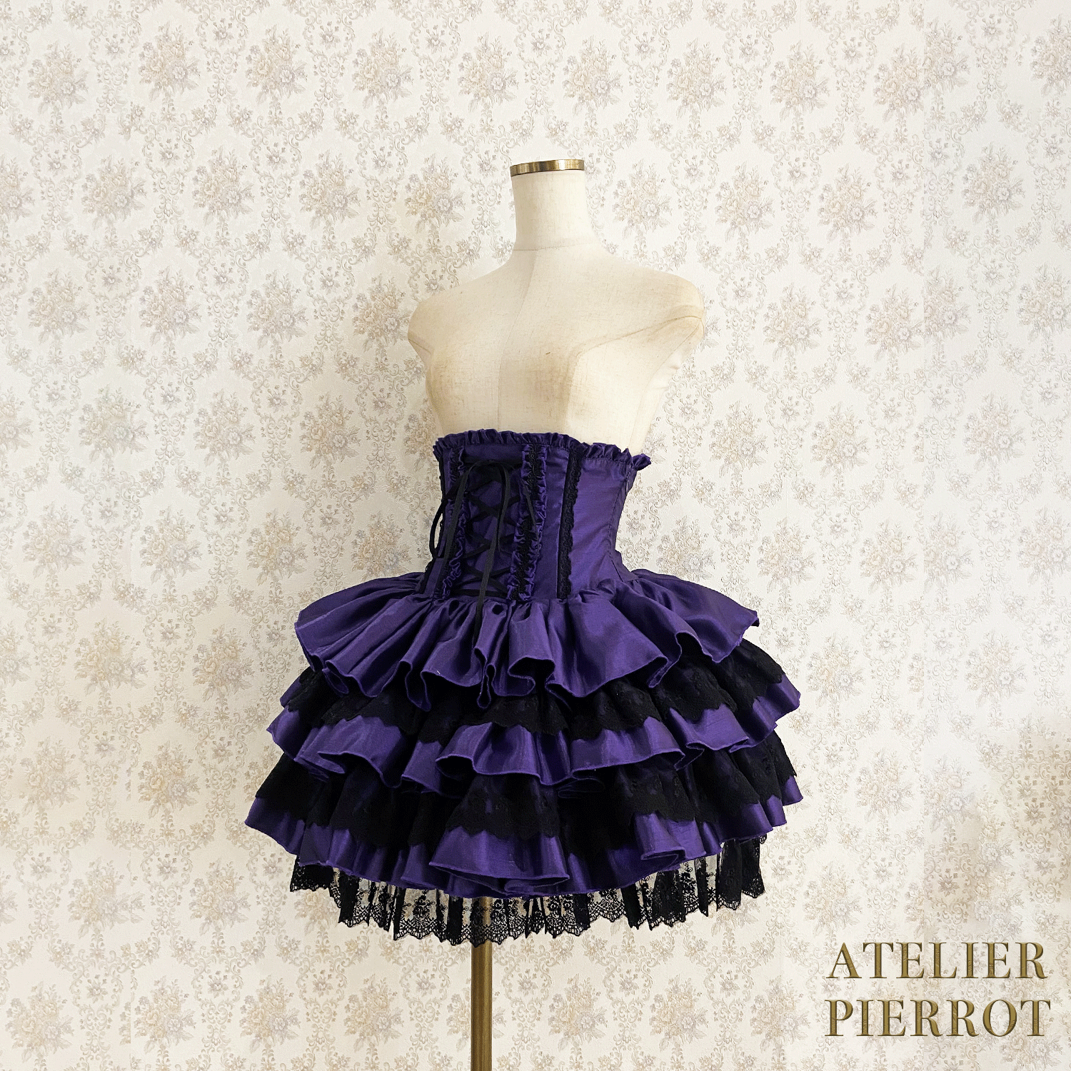 【ATELIER PIERROT】 Mini Corset Skirt ホワイト/ボルドー/パープル/ネイビー/ブラック×ホワイト/ブラック ★受注期間2月20日(金)まで★