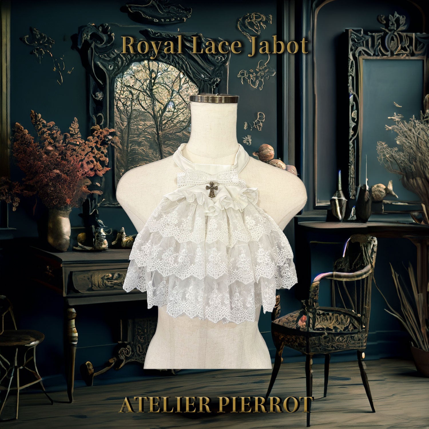 【ATELIER PIERROT】 Royal Lace Jabot White/Black