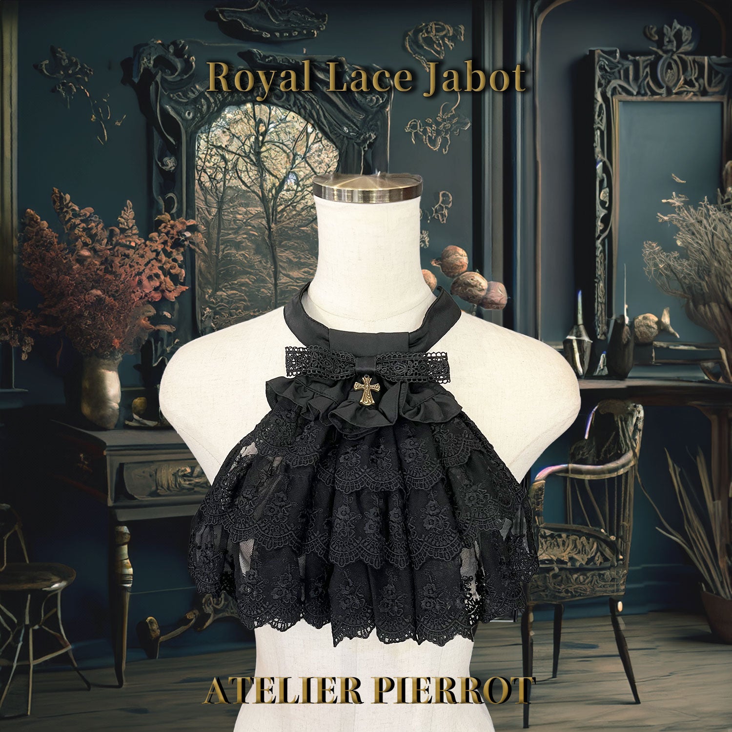 【ATELIER PIERROT】 Royal Lace Jabot White/Black