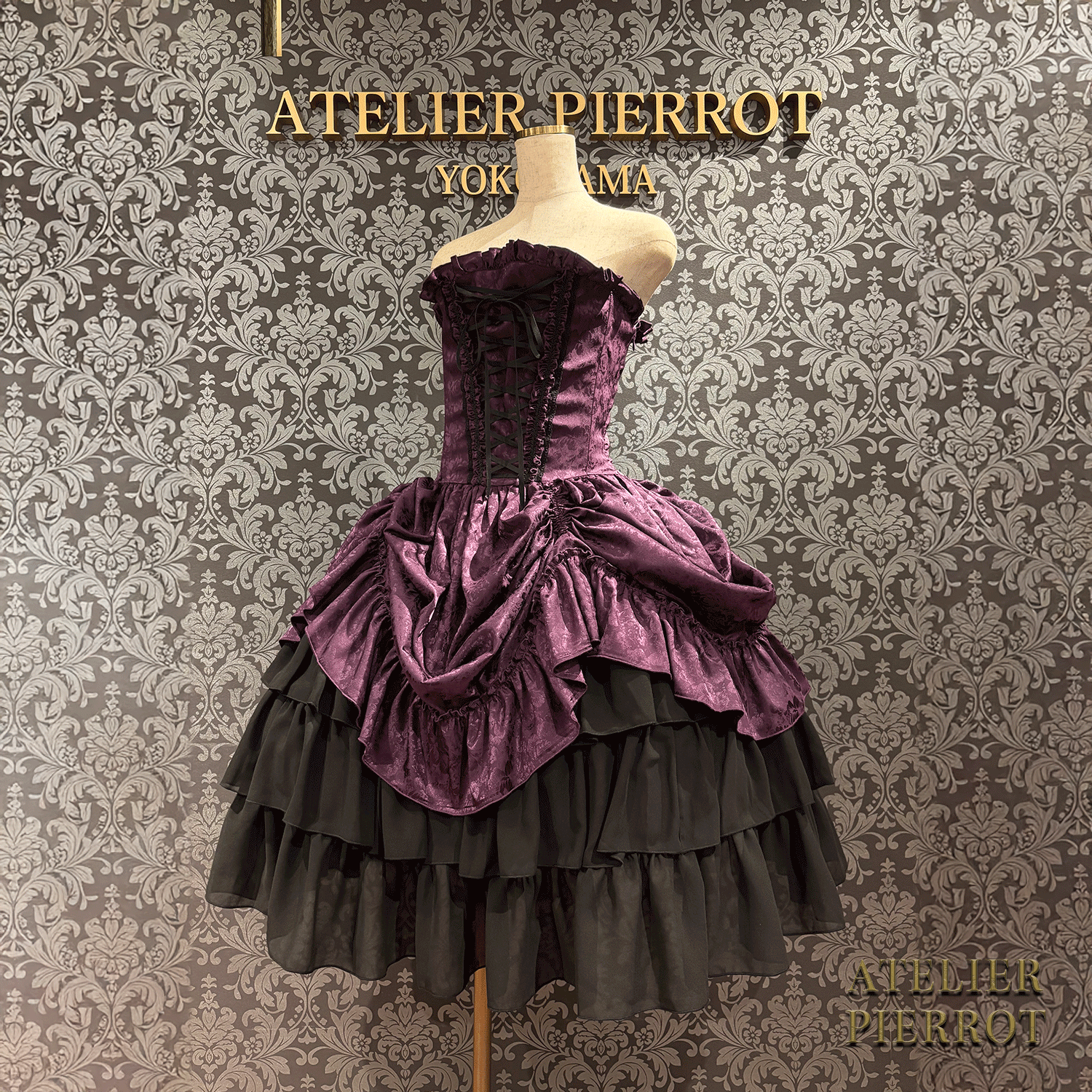 【ATELIER PIERROT】 Bustle Korsett Kleid Rose Jacquard