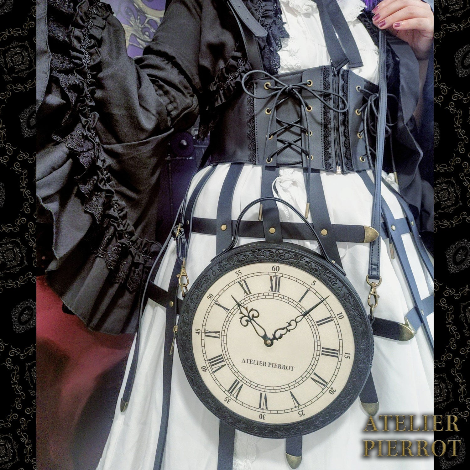 【ATELIER PIERROT】“Aeon” Clock Shoulder Bag ブロンズ/ブラック