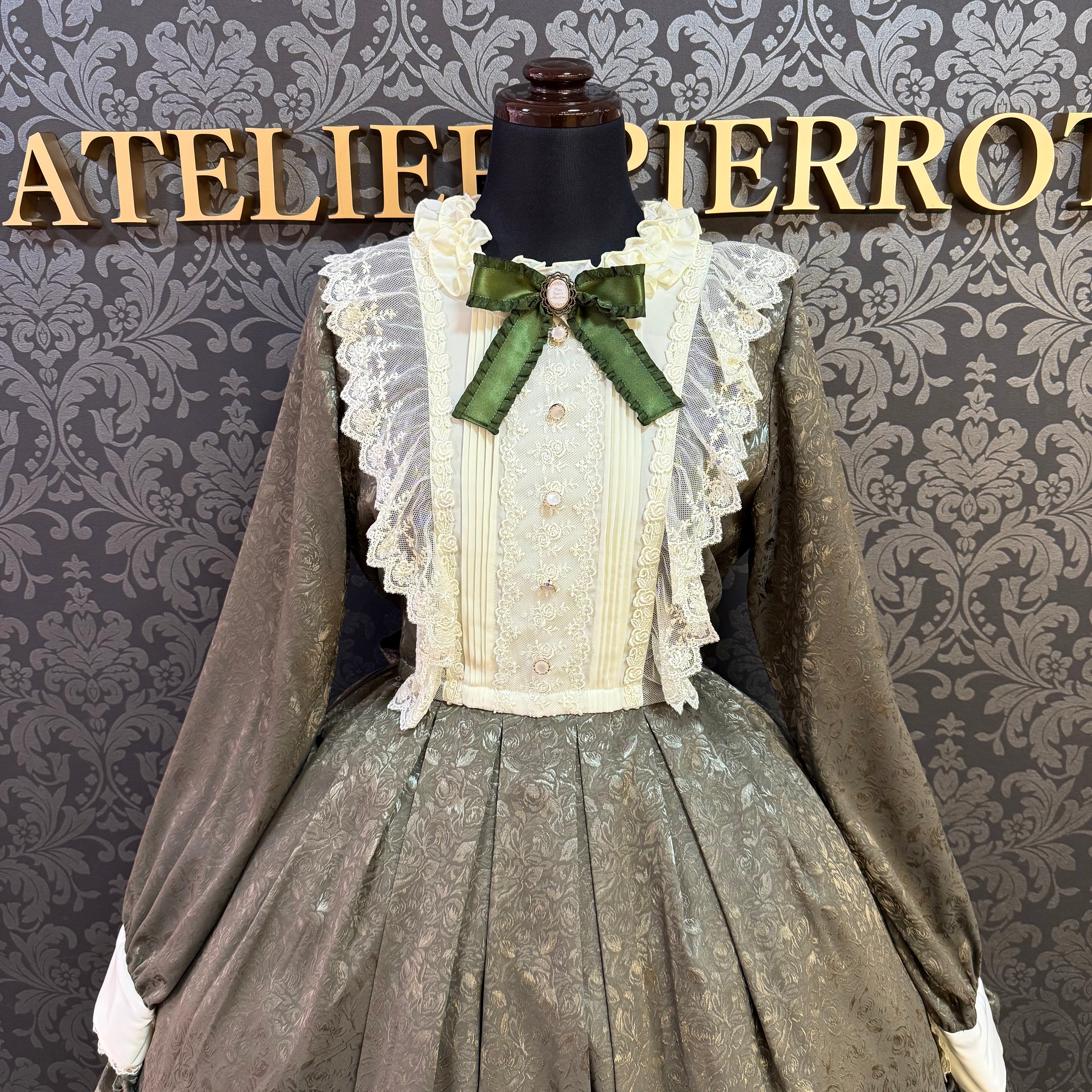 【Pina sweet collection】ピナスイートコレクション ローズジャガードワンピース アーミーグリーン/ライトグレー/サックス/ネイビー/ワイン/ブラック×ホワイト/ブラック×ブラック