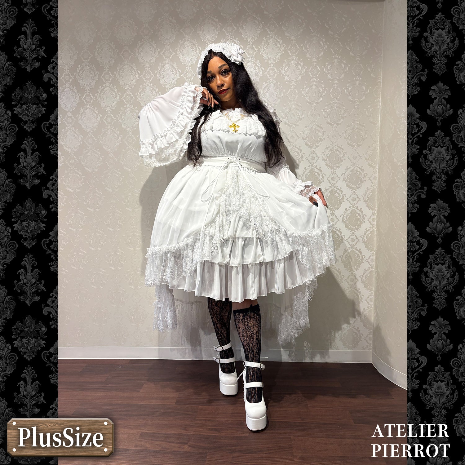 【ATELIER PIERROT】 ★ご予約受付中★ Cathedral Veil Jumper Skirt ホワイト/ボルドー/パープル/ネイビー/ブラック プラスサイズ