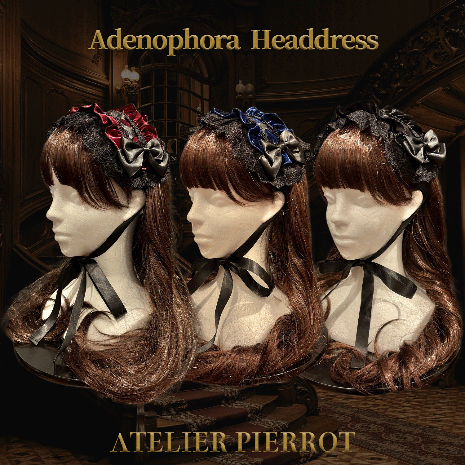【ATELIER PIERROT】 Adenophora Kopfschmuck Bordeaux/Marine/Schwarz ★Geplant, Mitte September bis zum Ende veröffentlicht zu werden★