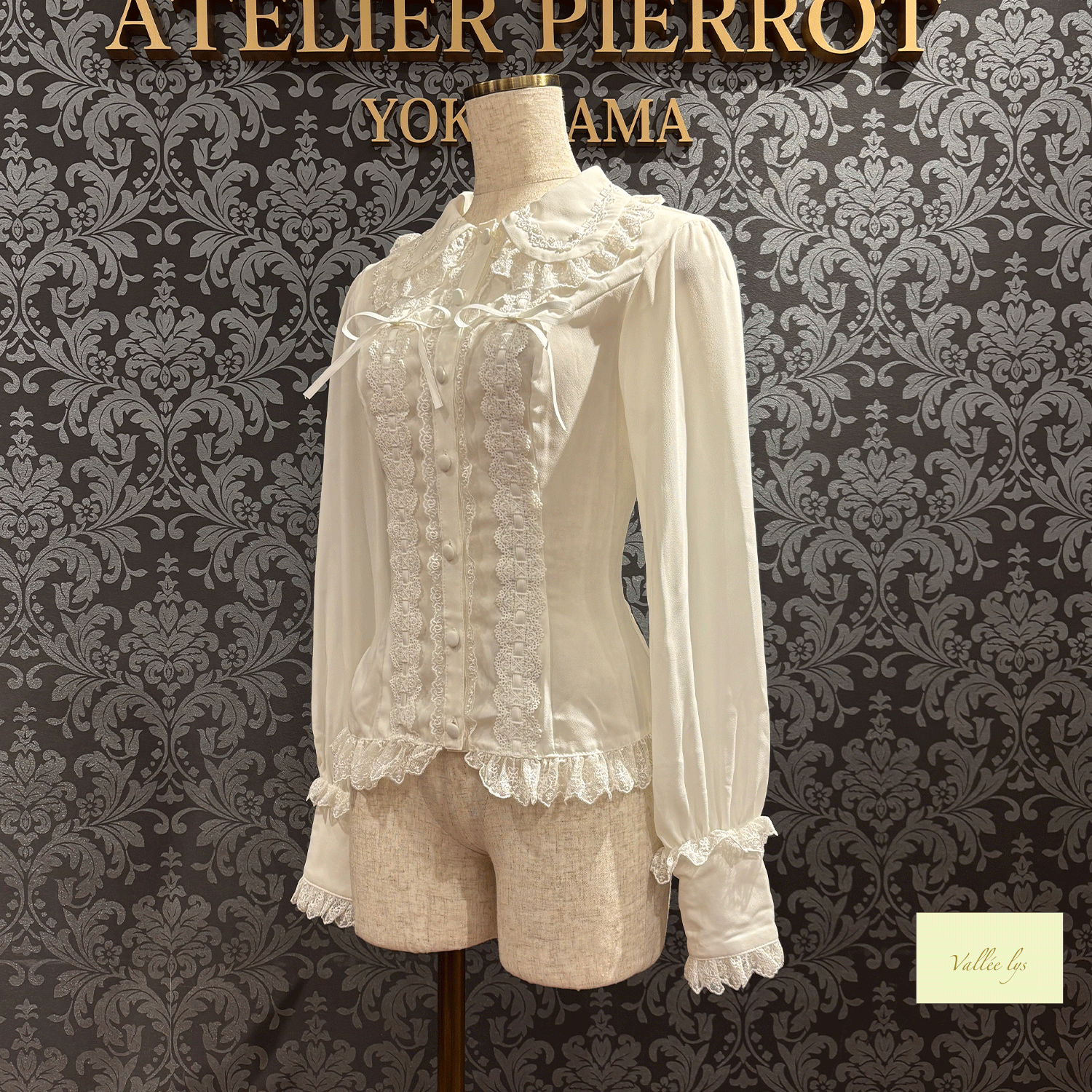 【Vallée lys】ヴァレリス Dreams Ladder Lace Long Sleeved Blouse ホワイト/ブラック×ホワイト/ブラック×ボルドー/ブラック×ネイビー/ブラック ★8月下旬発売★