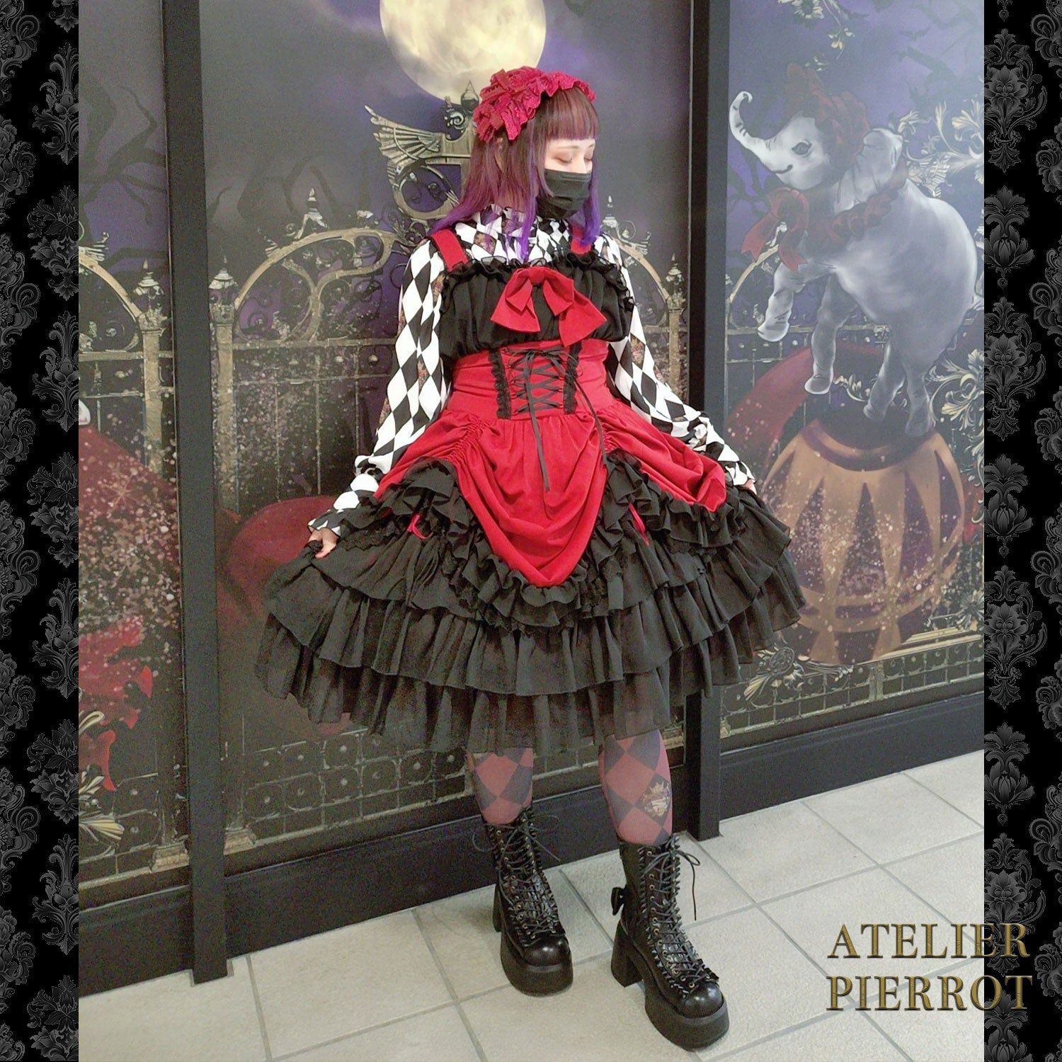 【ATELIER PIERROTChunky Frilled Ribbon Boots白色/黑色S /M /L/XL