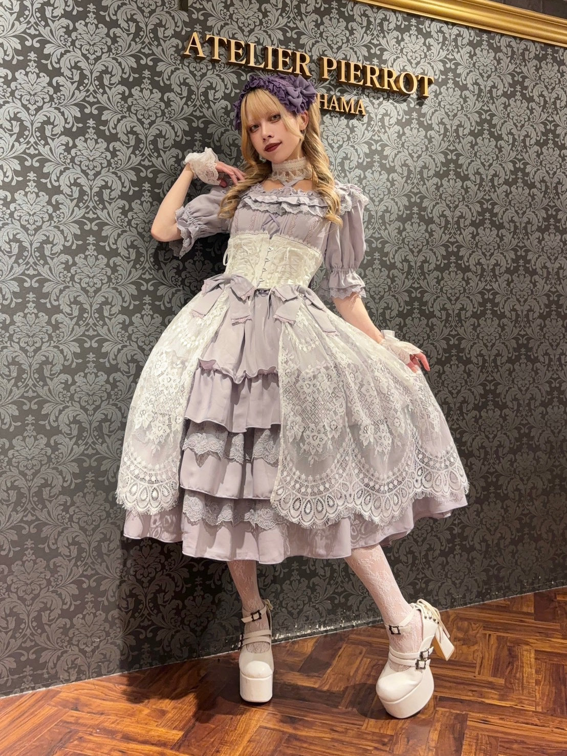 【ATELIER PIERROT】 Aveline Mimore Dress ホワイト/ラベンダー/ネイビー/ブラック★ダブルポイントフェア対象商品6月14日(日)まで★
