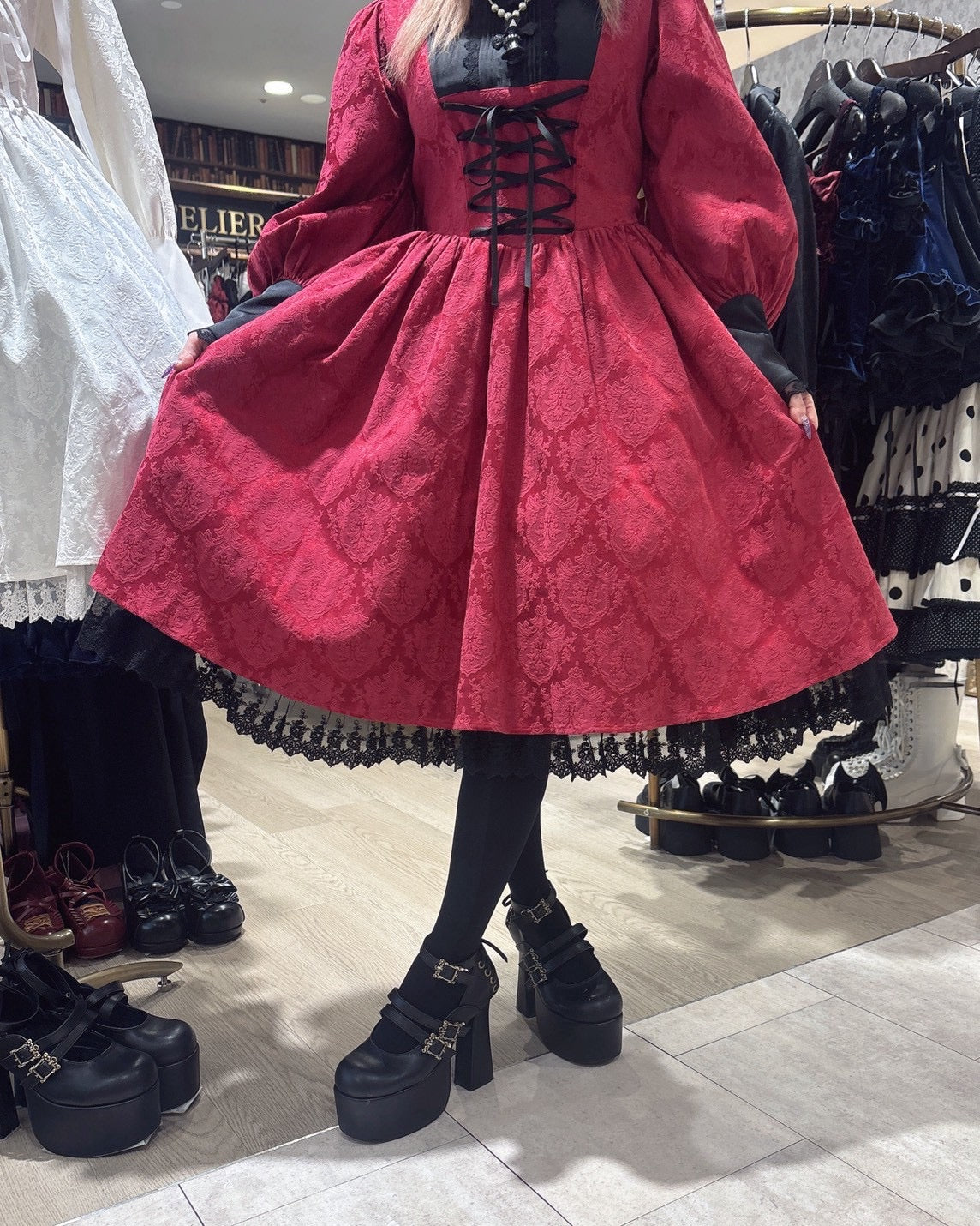 【ATELIER PIERROT】 Victorian Reverie Dress ホワイト/ボルドー/ネイビー/ブラック