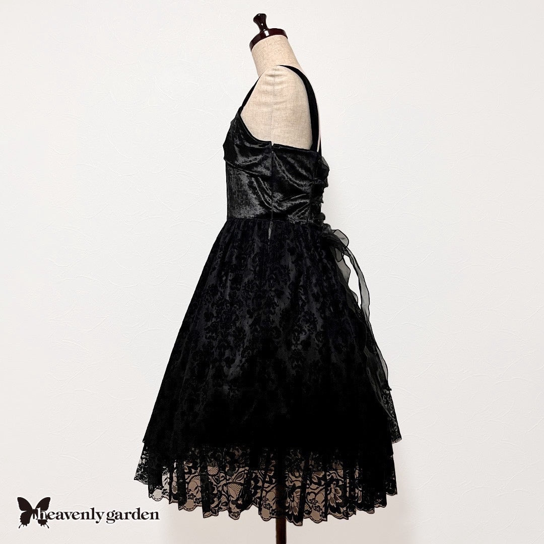 【heavenly garden 】ヘヴンリィ ガーデン ノクターンリボンジャンパースカート ボルドー/ブラック