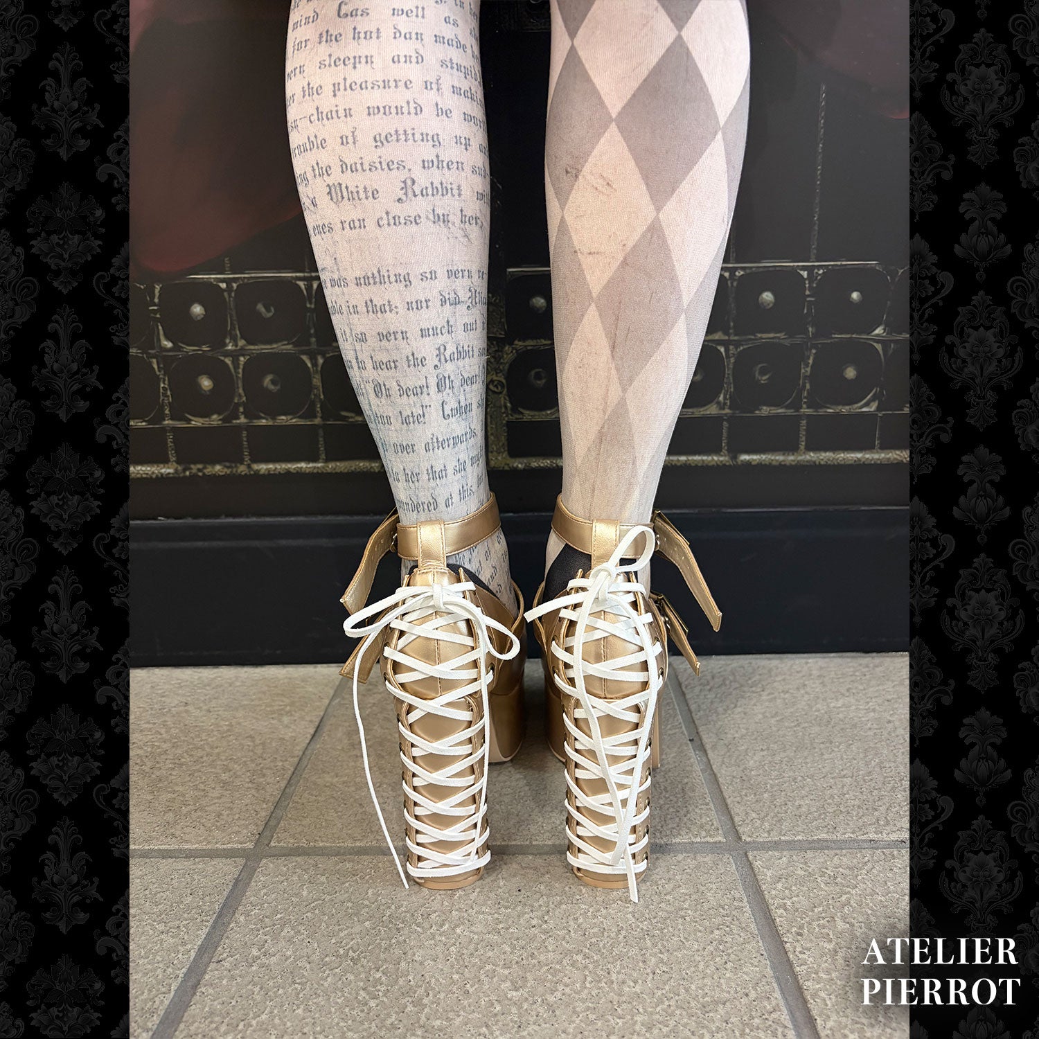 【ATELIER PIERROT】 ★ご予約受付中★ Coffin Buckle Lace-Up Platform Pumps ホワイト/ボルドー/ゴールド/ブラック S/M/L/XL