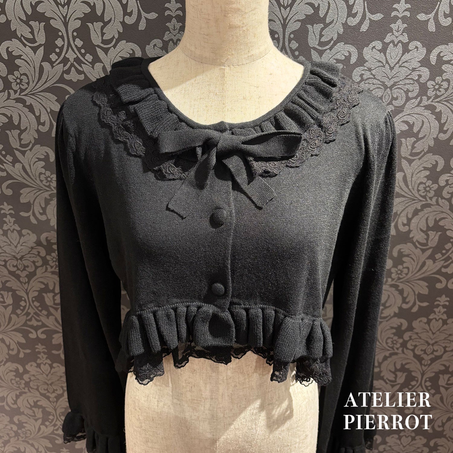 【ATELIER PIERROT】 Rose Waltz Cardigan アイボリー/ワイン/ブラック