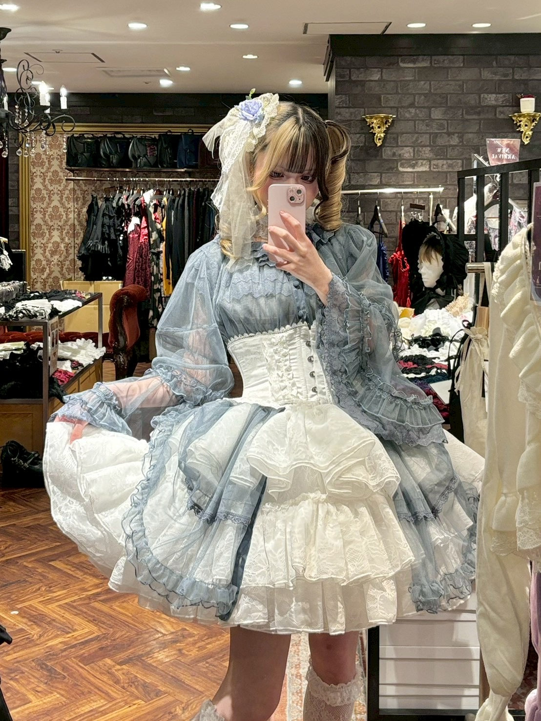 【Vallée lys】ヴァレリス Petale Voile Skirt ホワイト/ピンク/ブラック