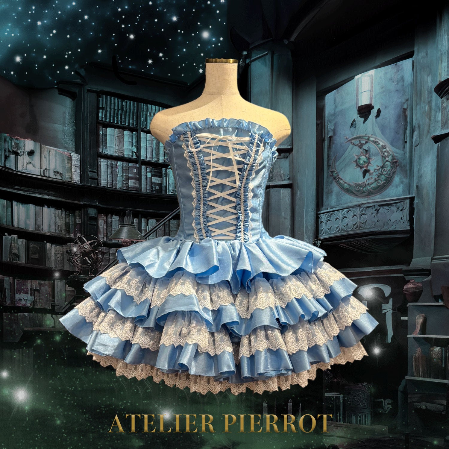 【ATELIER PIERROT】 Vestido mini corsé, blanco/rosa/saxofón/púrpura/verde/azul marino/negro x blanco/negro★Período de pedido hasta el domingo 5 de octubre★