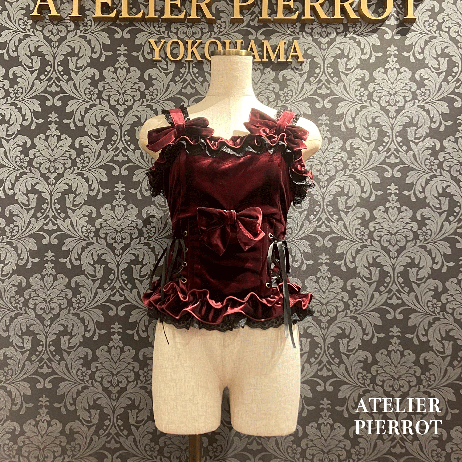 【ATELIER PIERROTAdenophora 레이스 업 Camisole Bordeaux/Navy/Black★10 월 초에서 중순까지 출시 될 예정입니다★