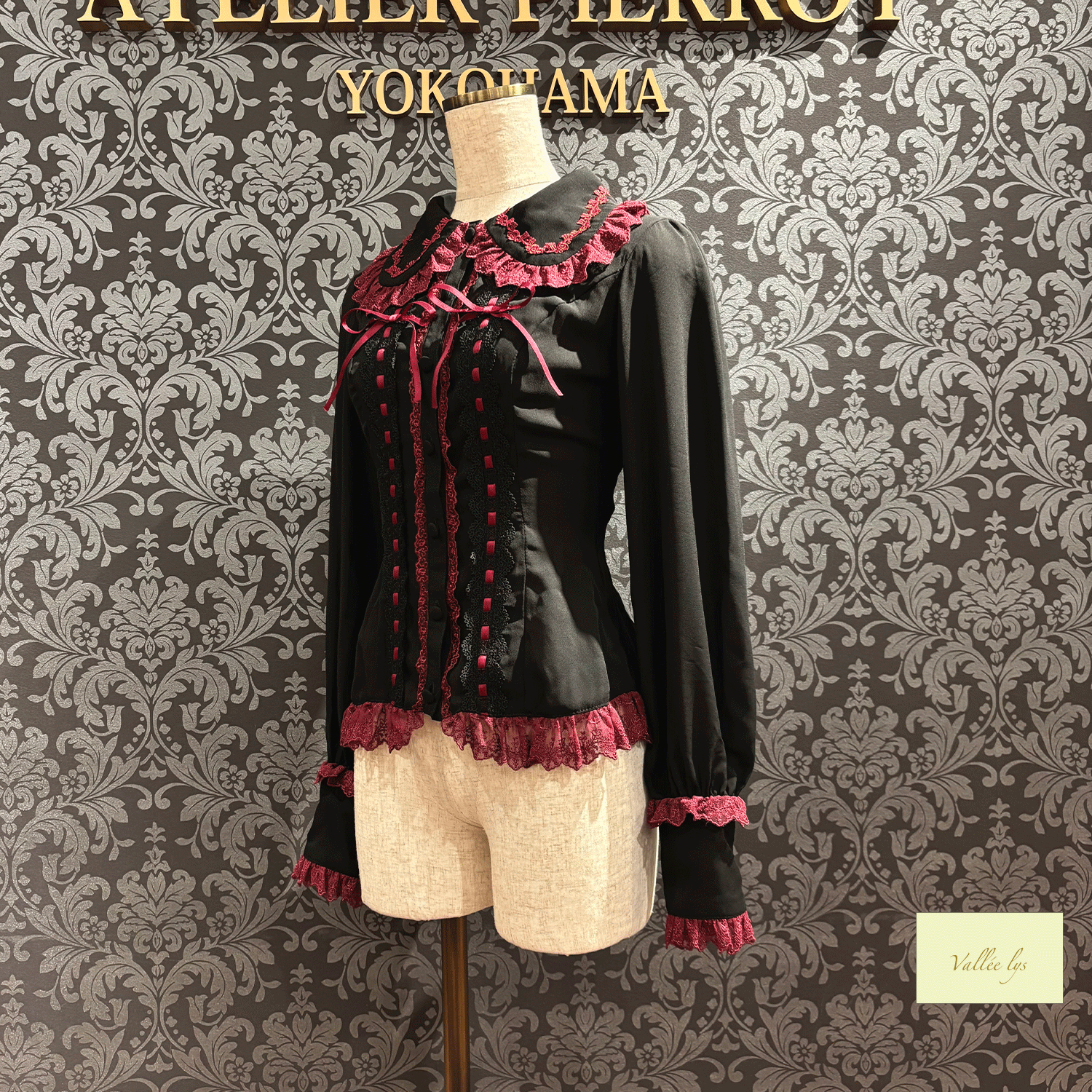 【Vallée lys】ヴァレリス Dreams Ladder Lace Long Sleeved Blouse ホワイト/ブラック×ホワイト/ブラック×ボルドー/ブラック×ネイビー/ブラック ★8月下旬発売★