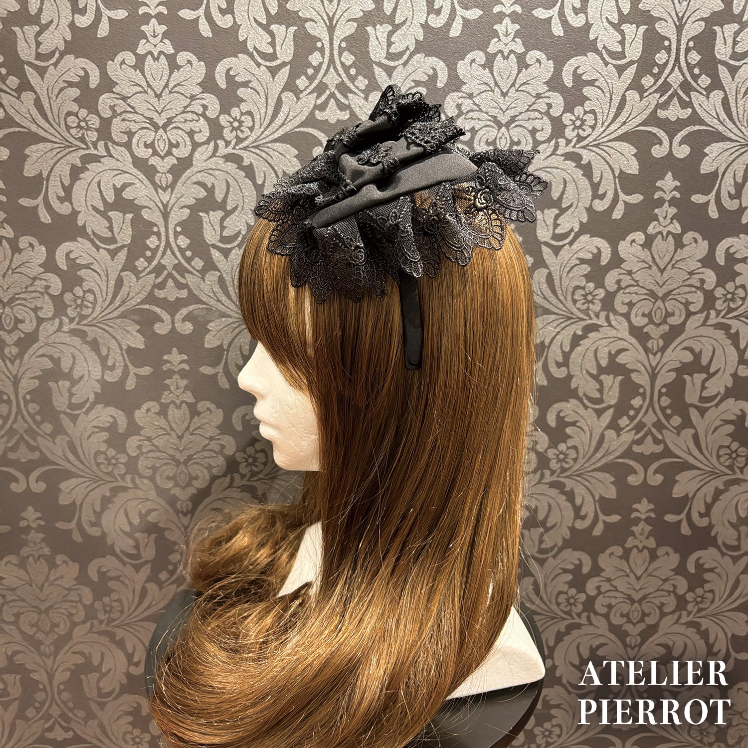 【ATELIER PIERROT】 Sweet Lace Ribbon Headband ホワイト/ボルドー/ブラック×ホワイト/ブラック