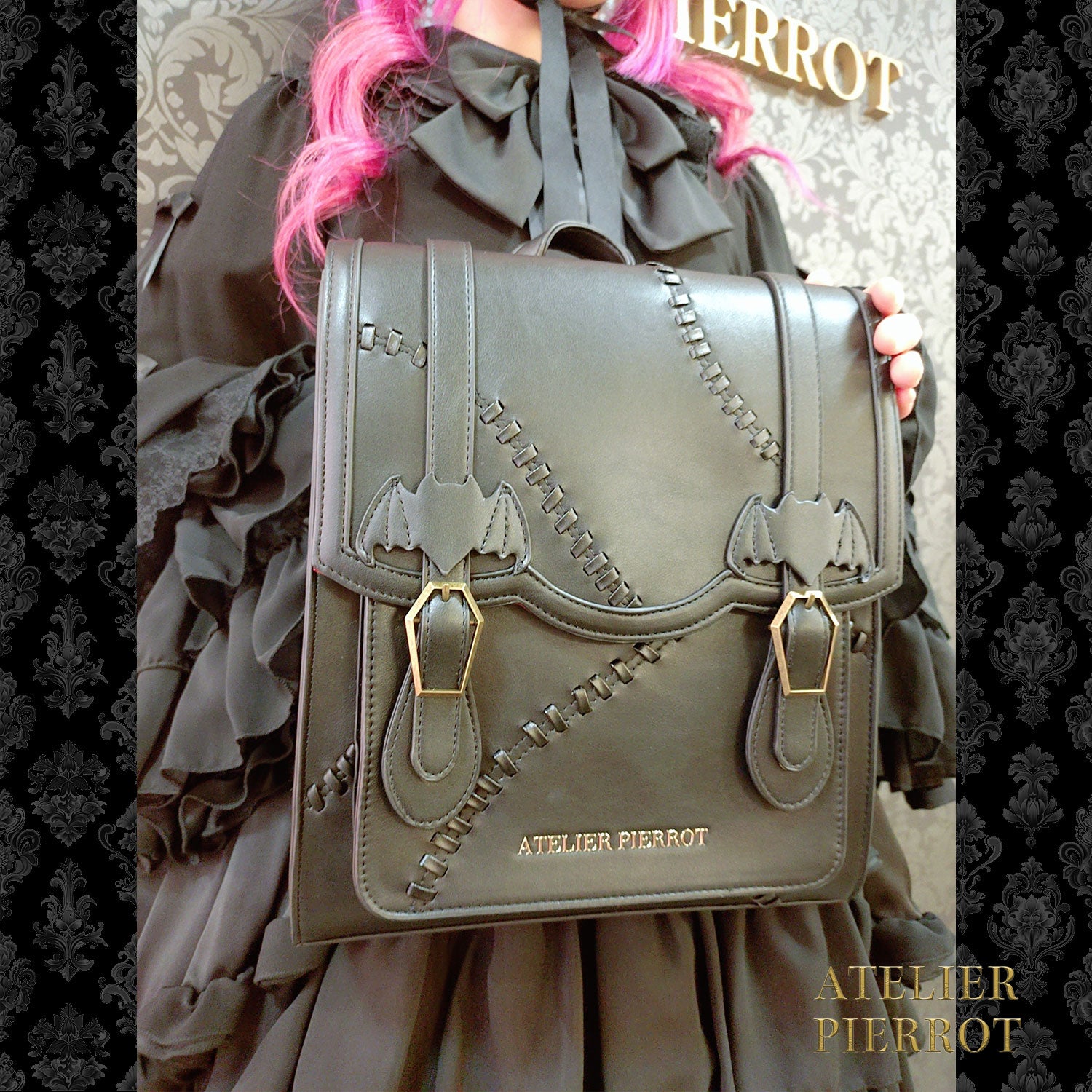 【ATELIER PIERROT】 “Nocturnal Grave”Mended Satchel ボルドー/ネイビー/ブラック