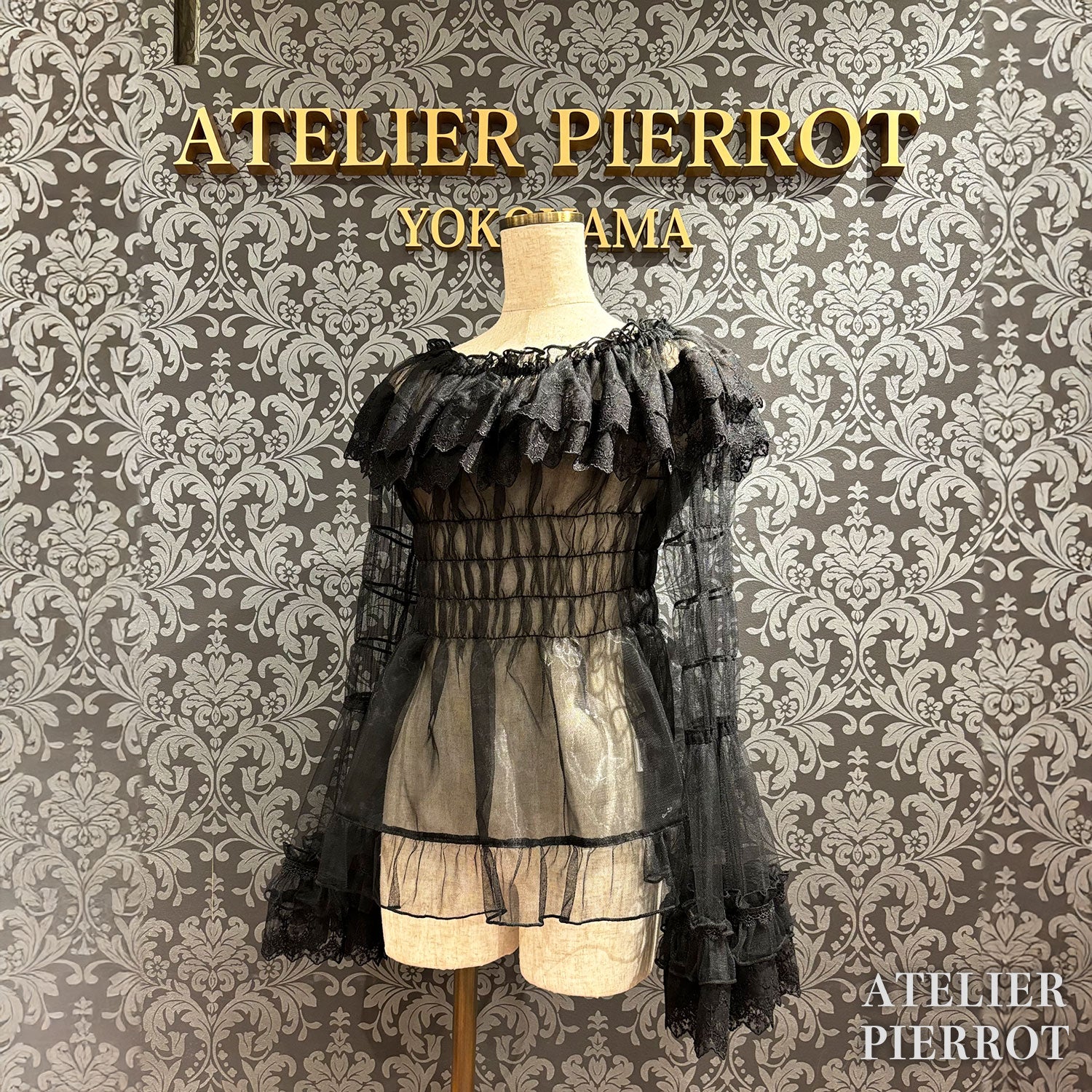 【ATELIER PIERROT】 Sheer Off-Shoulder Shirring Blouse ホワイト/ピンク/グレー/ボルドー/パープル/ブラック