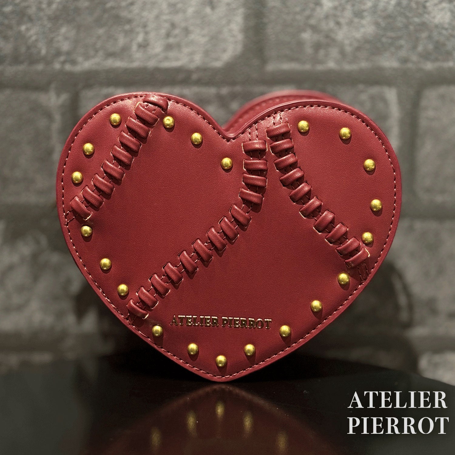 【ATELIER PIERROT】 Mended Heart Shoulder BAG White/Bordeaux/Black