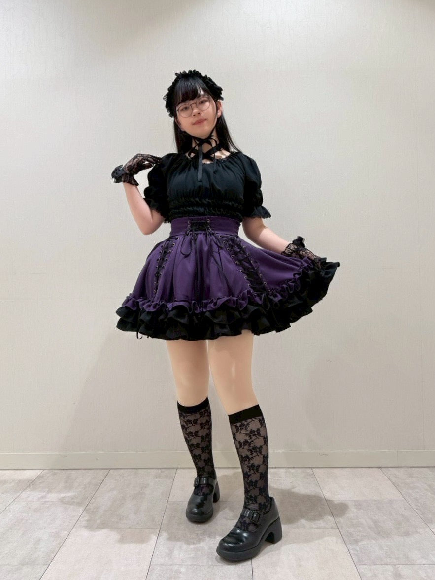 【ATELIER PIERROT】 Adenophora Lace-Up Skirt ホワイト/新色ボルドー/パープル×ブラック/新色ネイビー/ブラック×ホワイト/ブラック★ダブルポイントフェア対象商品6月14日(日)まで★