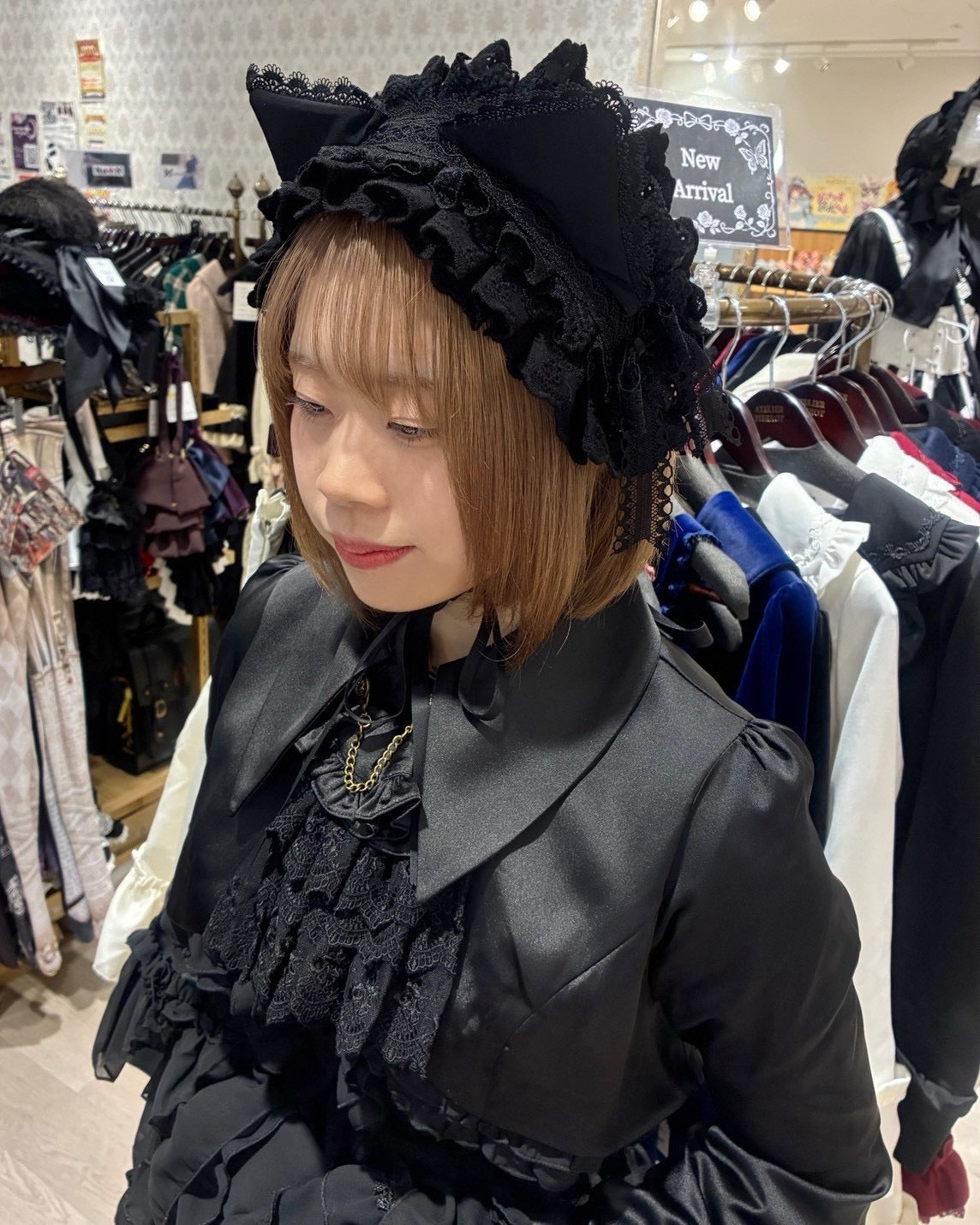 【ATELIER PIERROT】 Mimi de Chat Lace Headdress ブラック×ホワイト/ブラック
