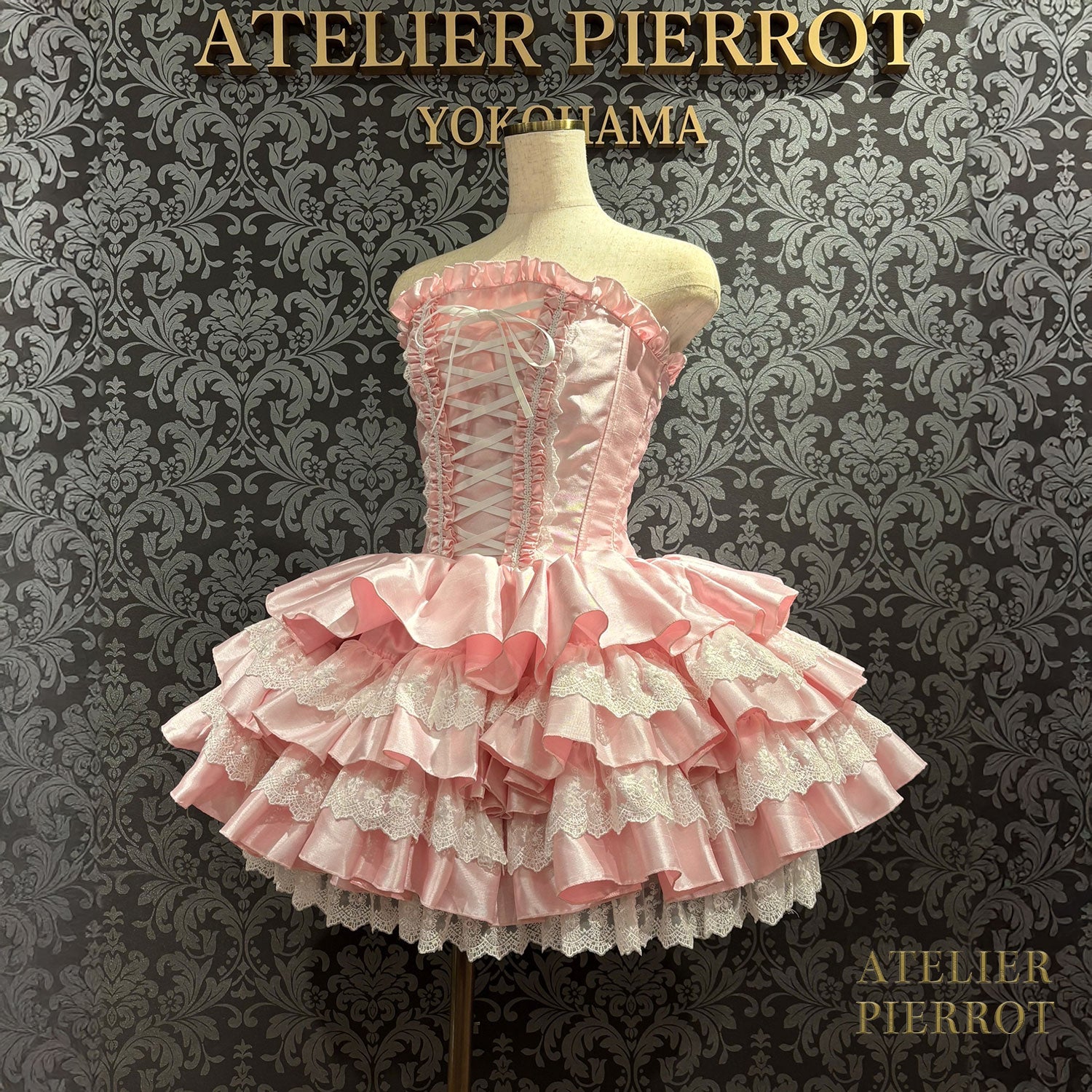 【ATELIER PIERROT】 Vestido mini corsé, blanco/rosa/saxofón/púrpura/verde/azul marino/negro x blanco/negro★Período de pedido hasta el domingo 5 de octubre★