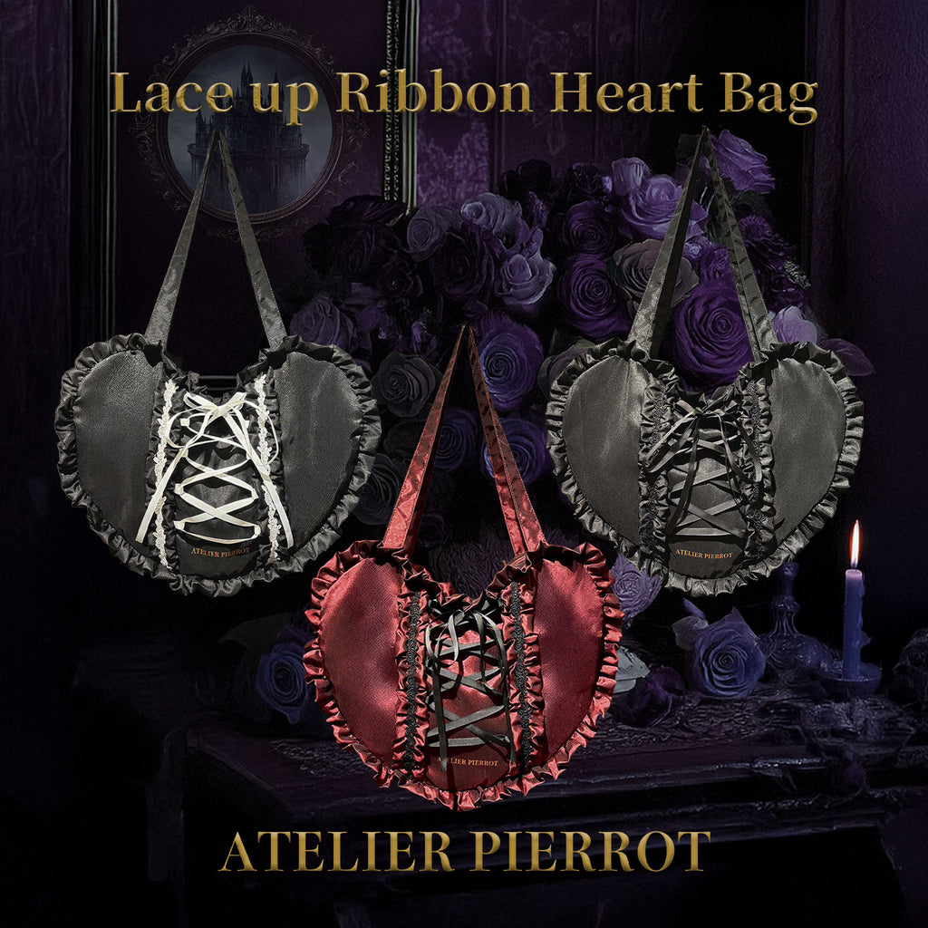 ATELIER PIERROT】 Lace up Ribbon Heart Bag - Gothic Lolita Bag 