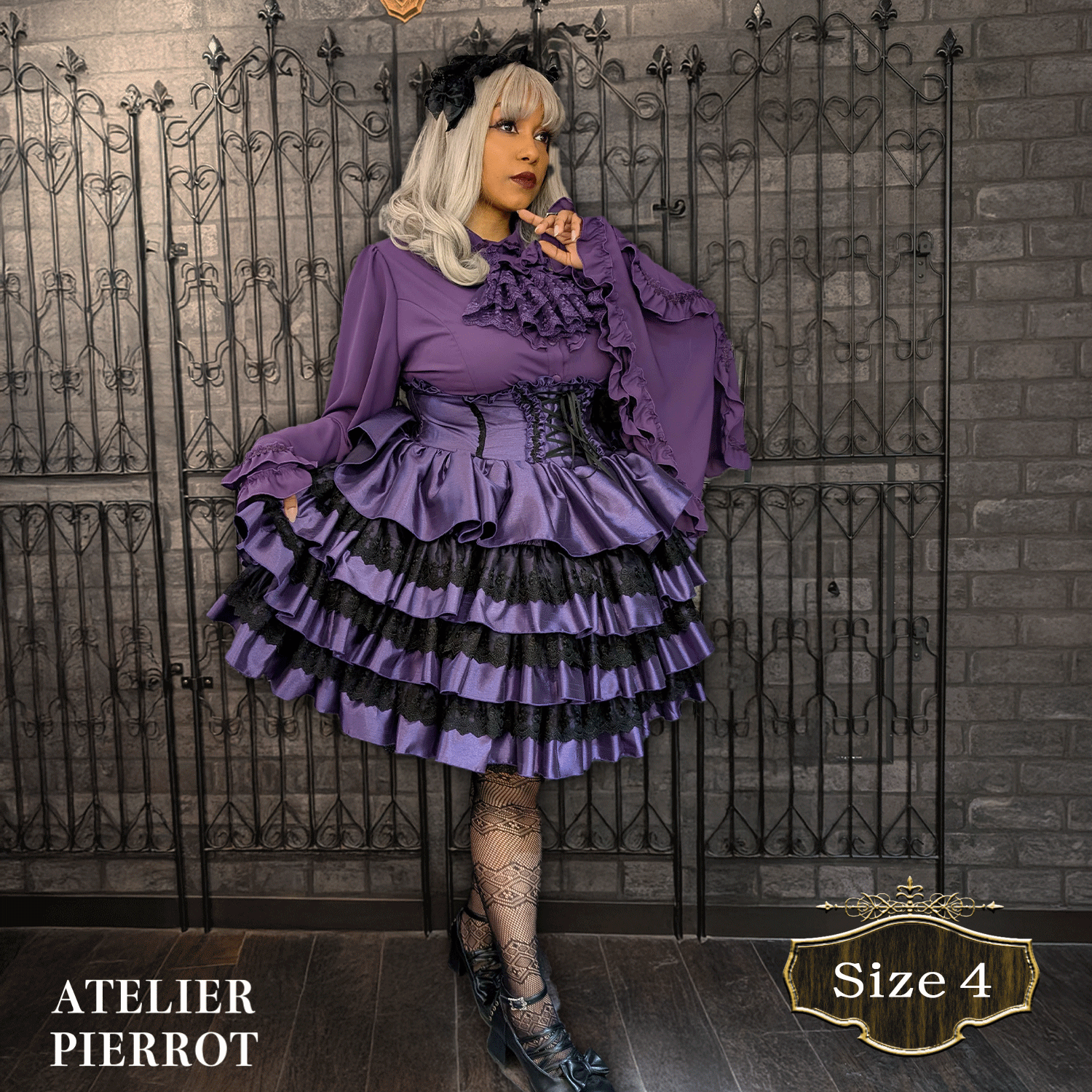 【ATELIER PIERROT【Mini Corset Skirt +尺寸白色/波尔多/紫色/海军/黑色×白色/黑色尺寸2 /尺寸3 /尺寸4