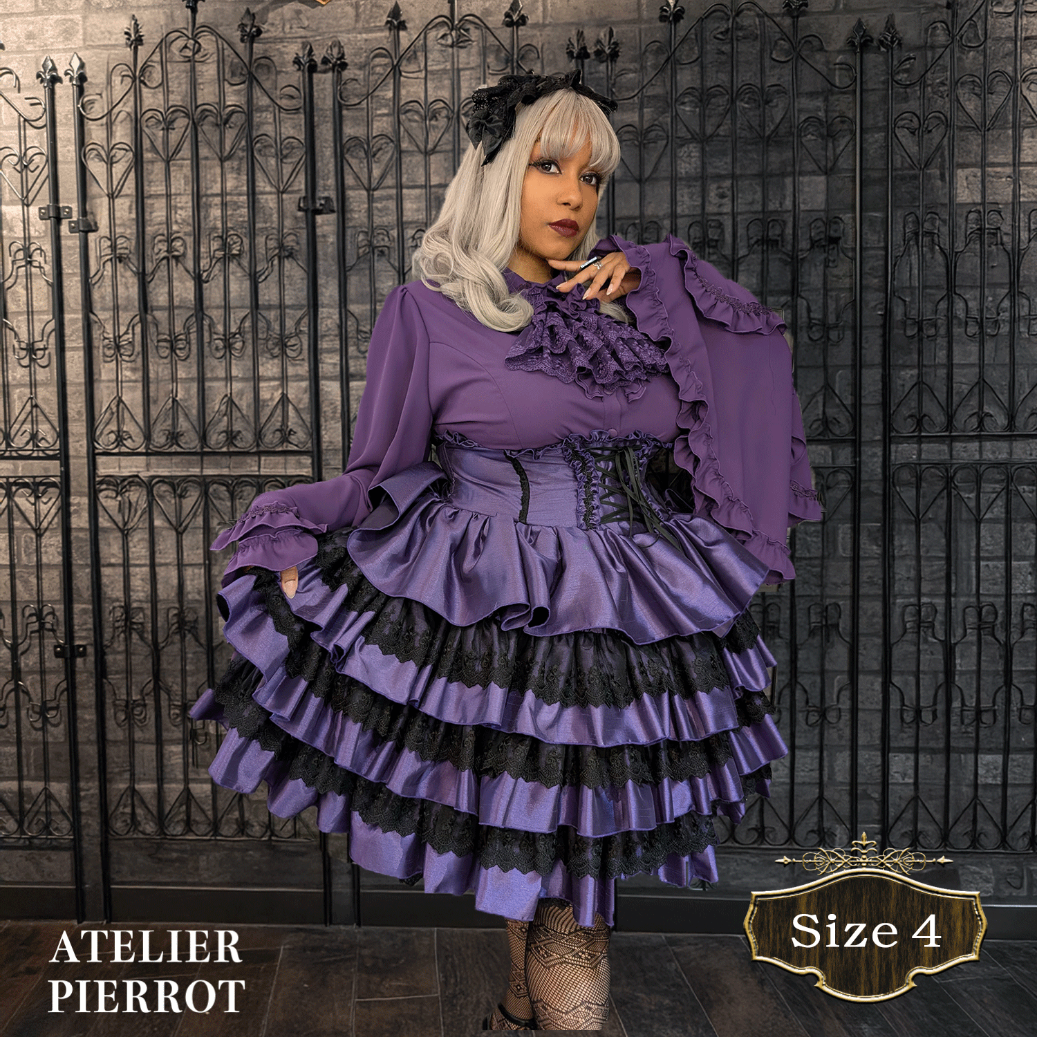 【ATELIER PIERROT【Mini Corset Skirt +尺寸白色/波尔多/紫色/海军/黑色×白色/黑色尺寸2 /尺寸3 /尺寸4