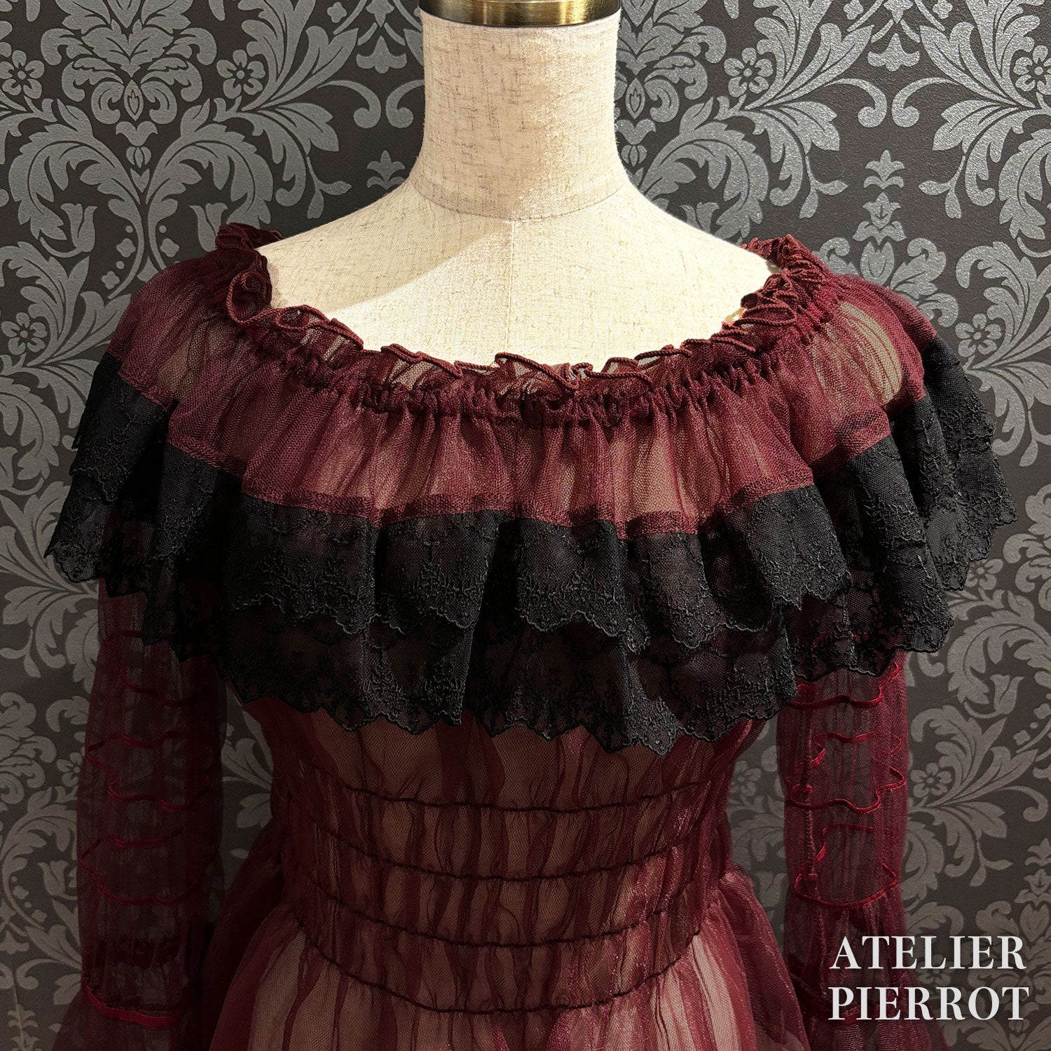 【ATELIER PIERROT】 Sheer Off-Shoulder Shirring Blouse ホワイト/ピンク/グレー/ボルドー/パープル/ブラック