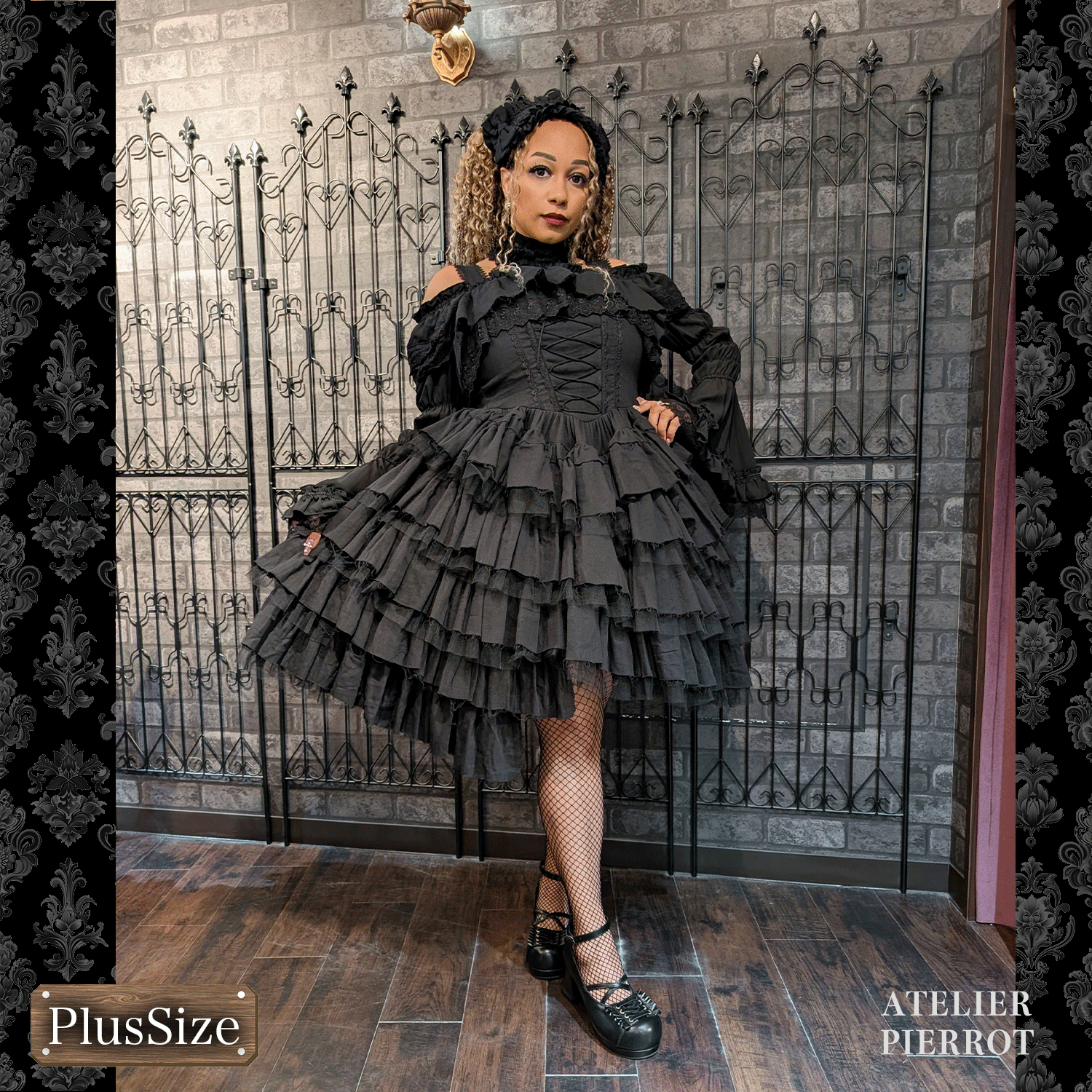 【Vallée lys】ヴァレリス Nonette Gauze Jumperskirt ボルドー/グレー/ブラック プラスサイズ