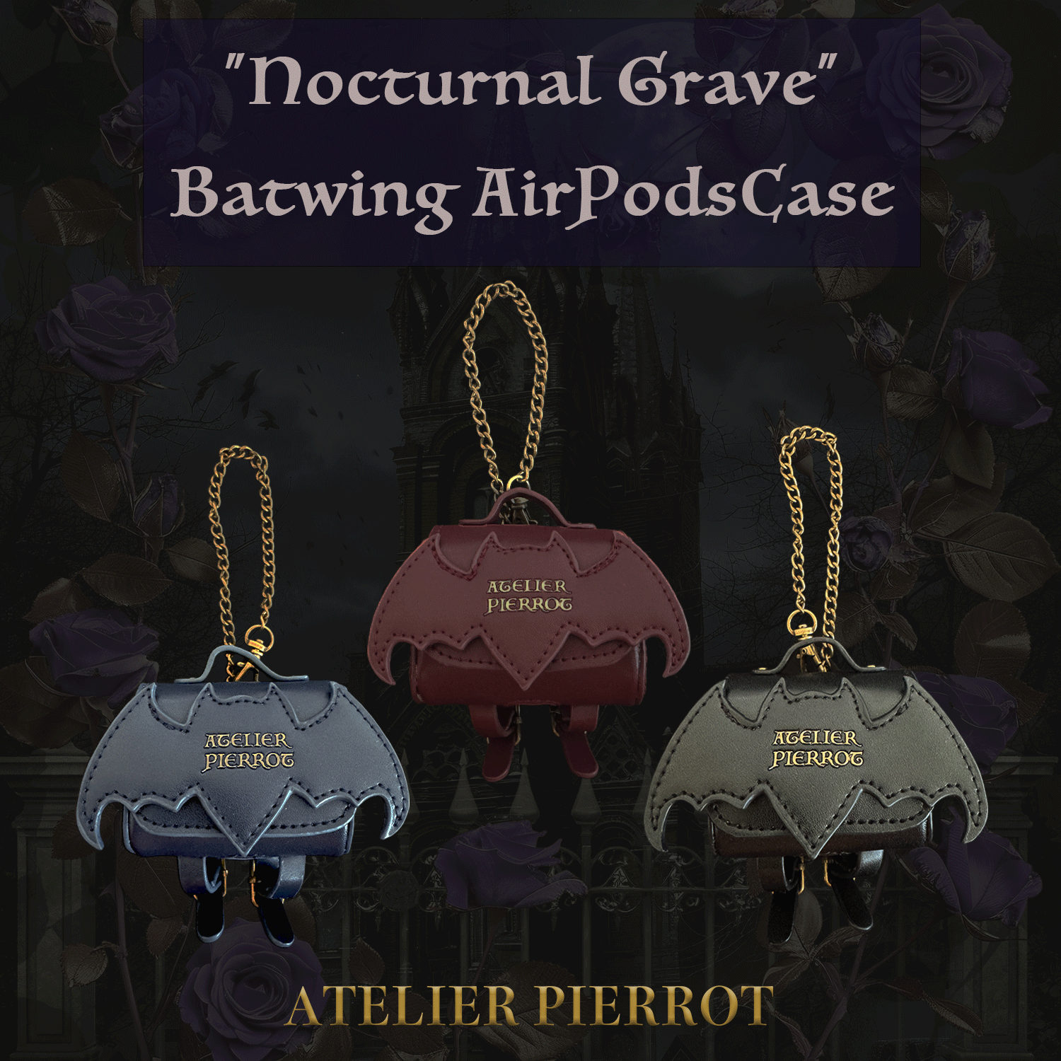 【ATELIER PIERROT】“夜間墳墓” Batwing Air Pods Case Bordeaux/Navy/Black