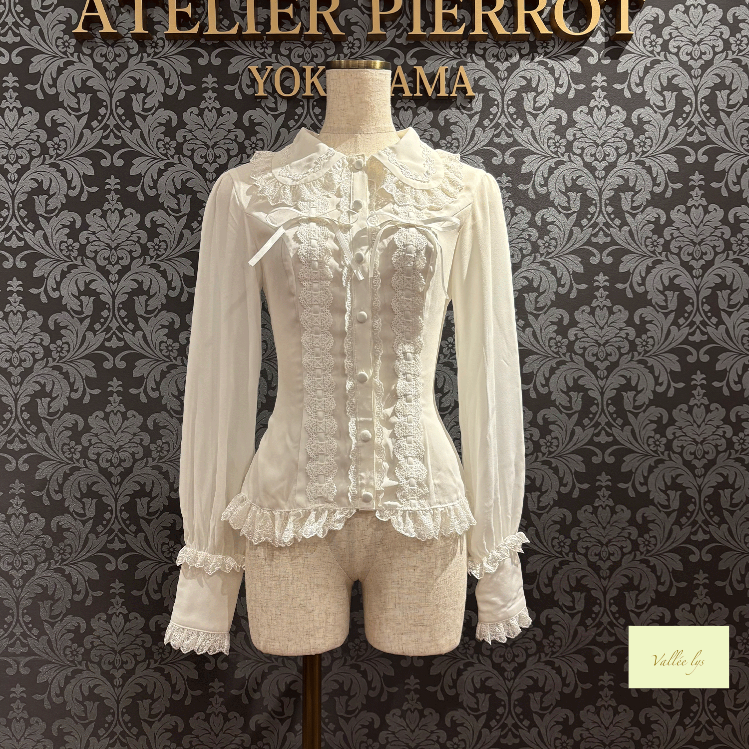 【Vallée lys】ヴァレリス Dreams Ladder Lace Long Sleeved Blouse ホワイト/ブラック×ホワイト/ブラック×ボルドー/ブラック×ネイビー/ブラック