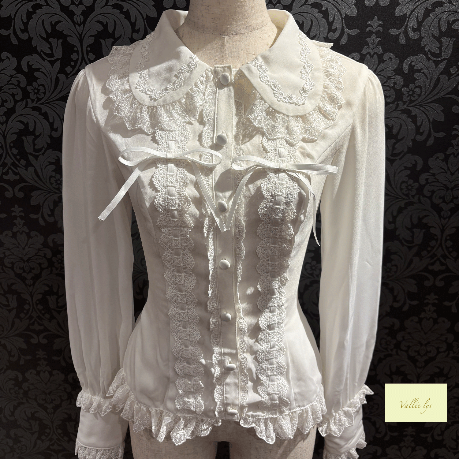 【Vallée lys】ヴァレリス Dreams Ladder Lace Long Sleeved Blouse ホワイト/ブラック×ホワイト/ブラック×ボルドー/ブラック×ネイビー/ブラック ★8月下旬発売★