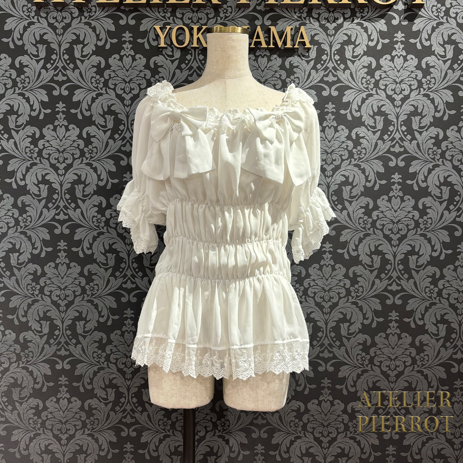 【ATELIER PIERROT】 Twinkle Ribbons Blouse White/Black