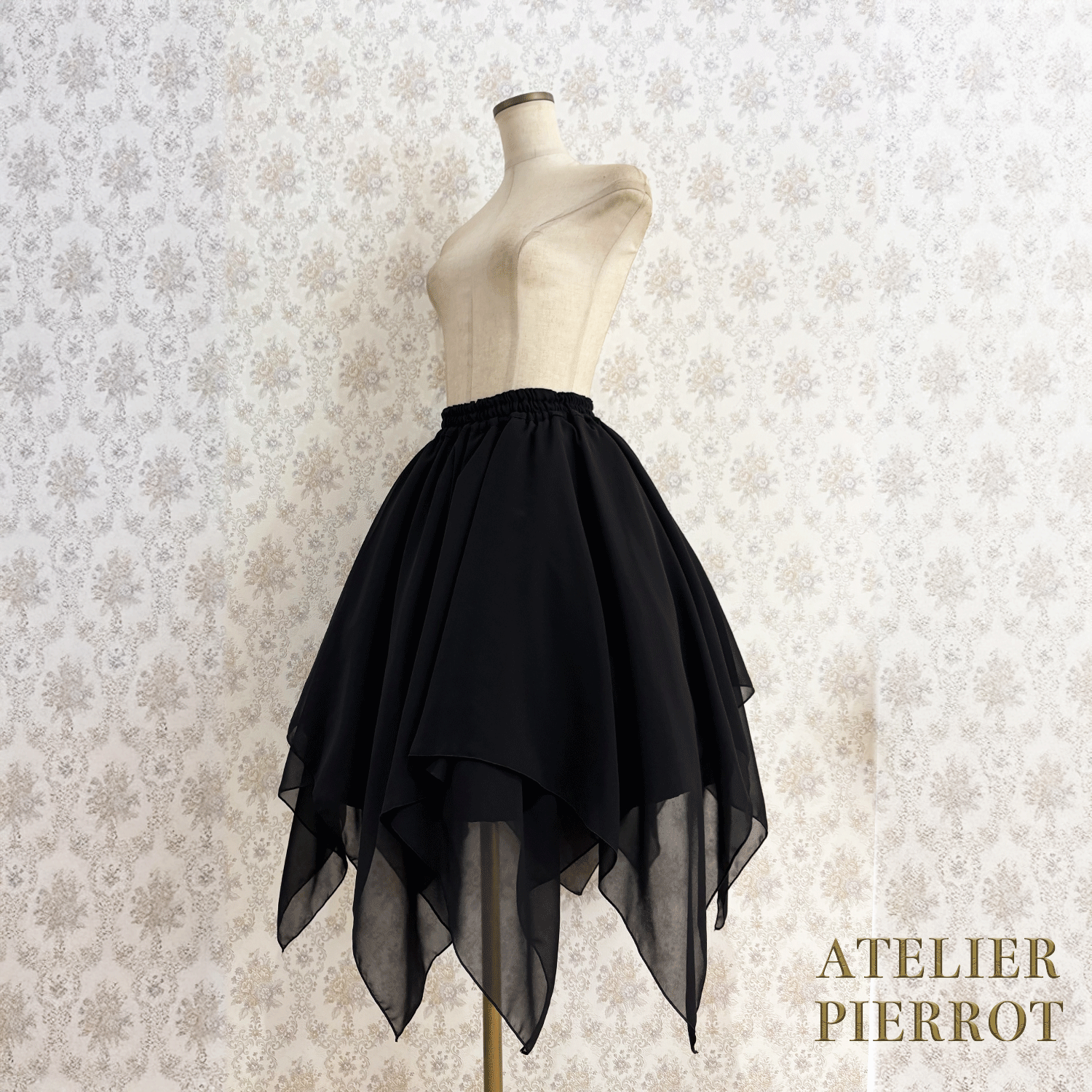 【ATELIER PIERROT】 불규칙한 치마, 검은 색