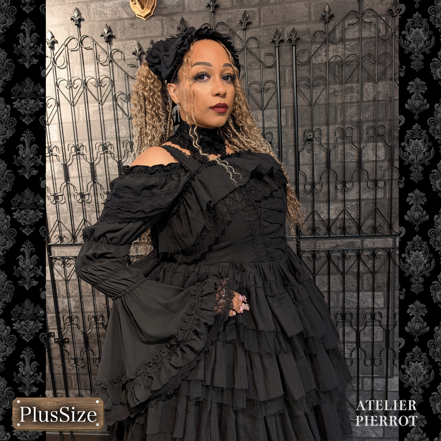 【Vallée lys】ヴァレリス Nonette Gauze Jumperskirt ボルドー/グレー/ブラック プラスサイズ