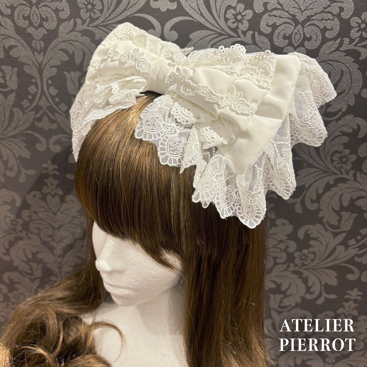 【ATELIER PIERROT】 Sweet Lace Ribbon Headband ホワイト/ボルドー/ブラック×ホワイト/ブラック