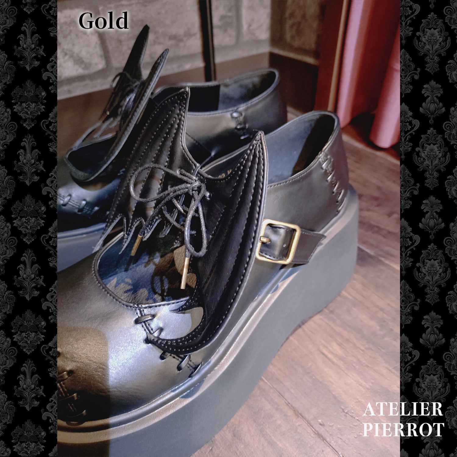 【ATELIER PIERROT】 "Nächtliche Grab" Batwing Meded Schuhe Gold/Schwarz S/M/L/XL
