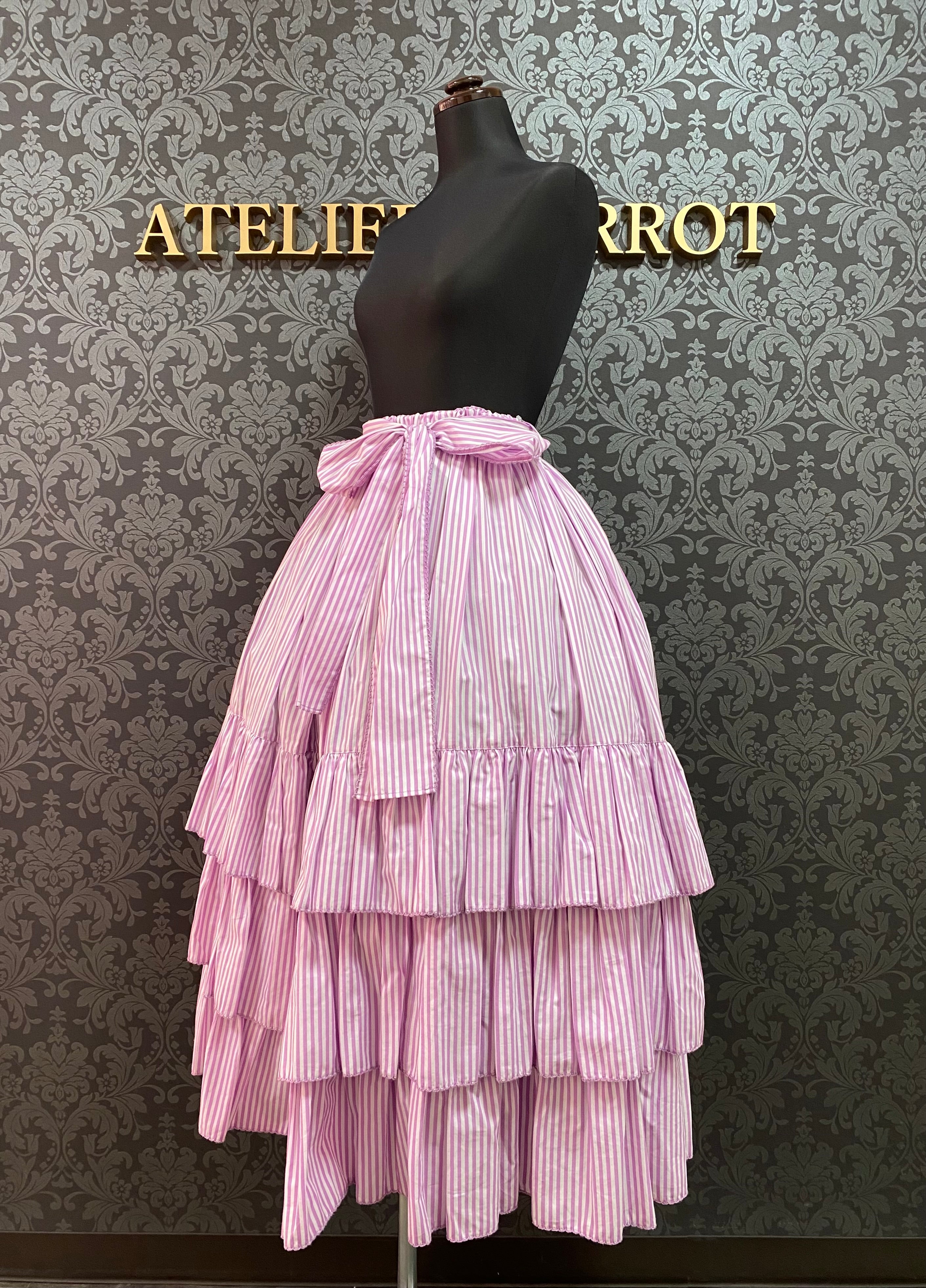 【Physical Drop】フィジカルドロップ ミルフィーユフリルスカート(ミディアム丈80cm/ラベンダーストライプ)★ウィンターセール2月23日まで★