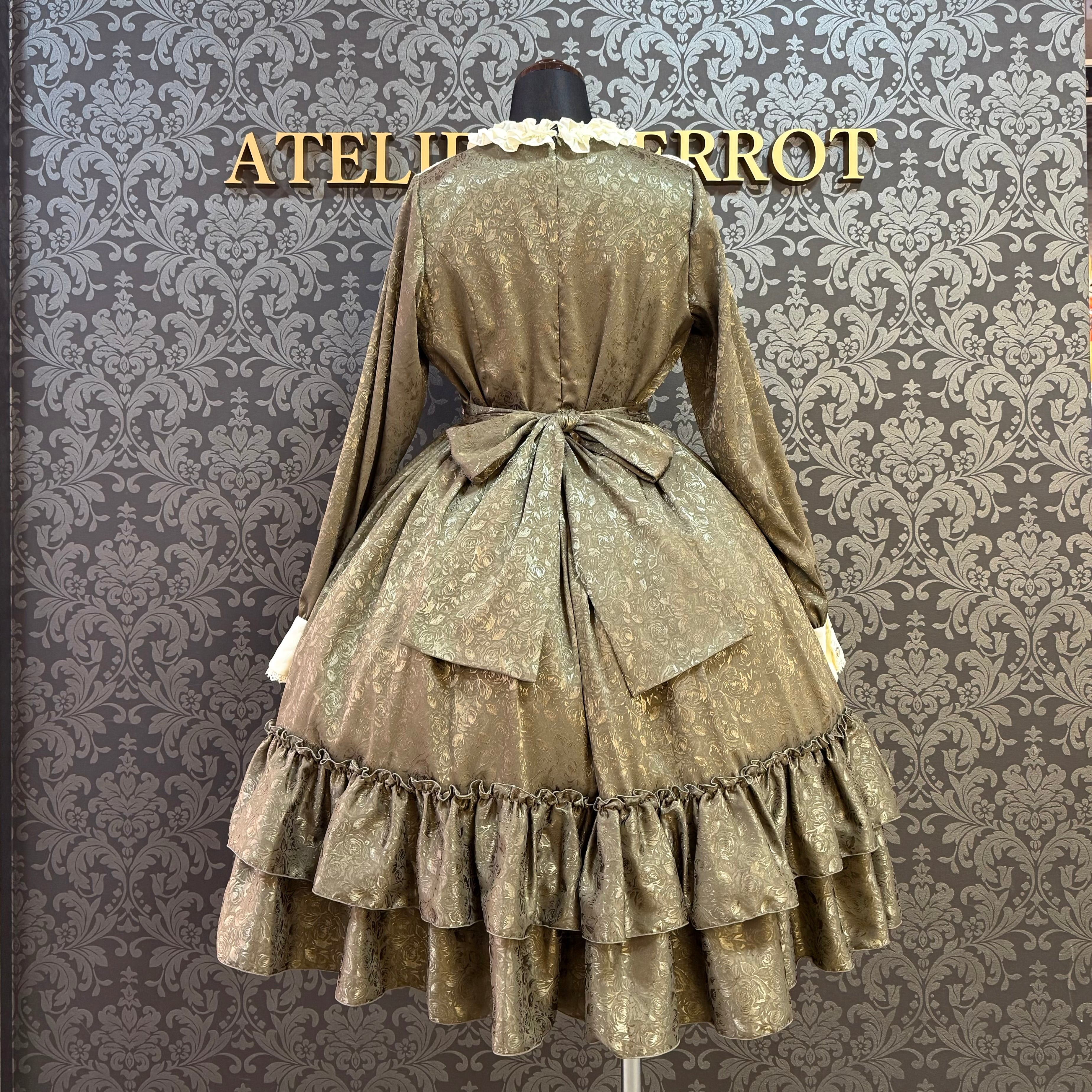 【Pina sweet collection】ピナスイートコレクション ローズジャガードワンピース ミモレ丈 アーミーグリーン/ワイン/ブラック×ホワイト/ブラック×ブラック