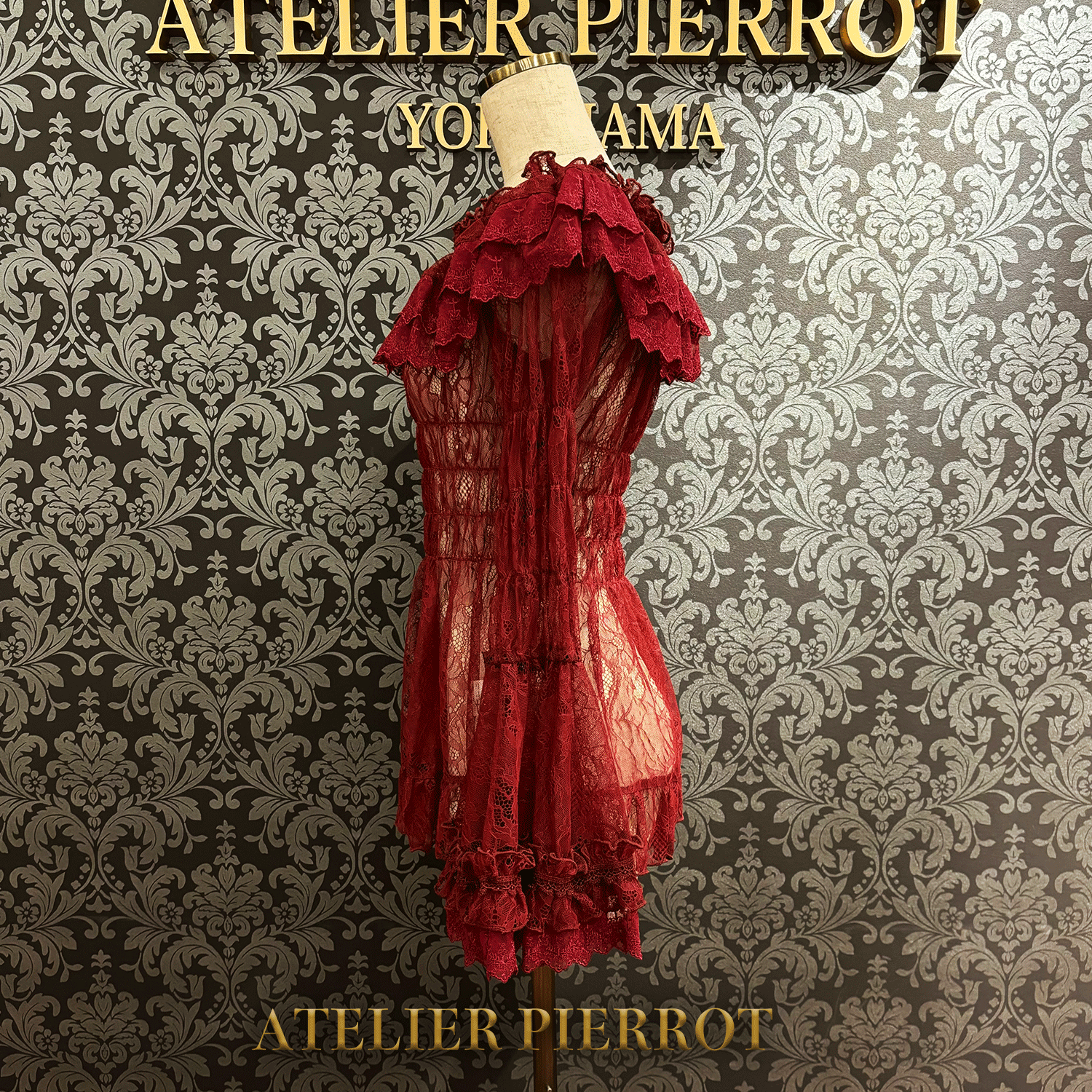 【ATELIER PIERROT】 Shirring princess sleeve blouse-Lace- White/Ivory/Bordeaux/Navy/ Black