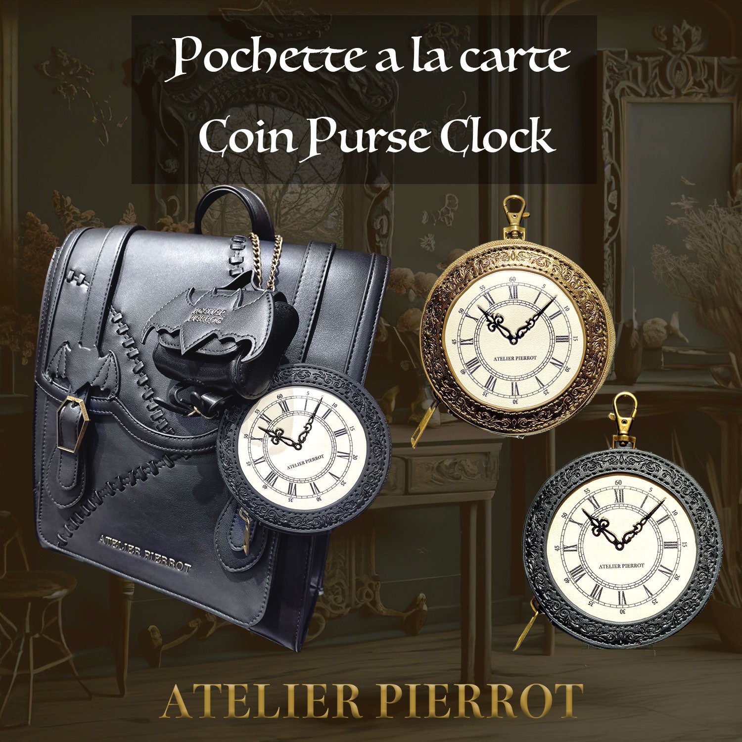 【ATELIER PIERROT】 Pochette a la carte Coin Purse ~Clock~ ブロンズ/ブラック