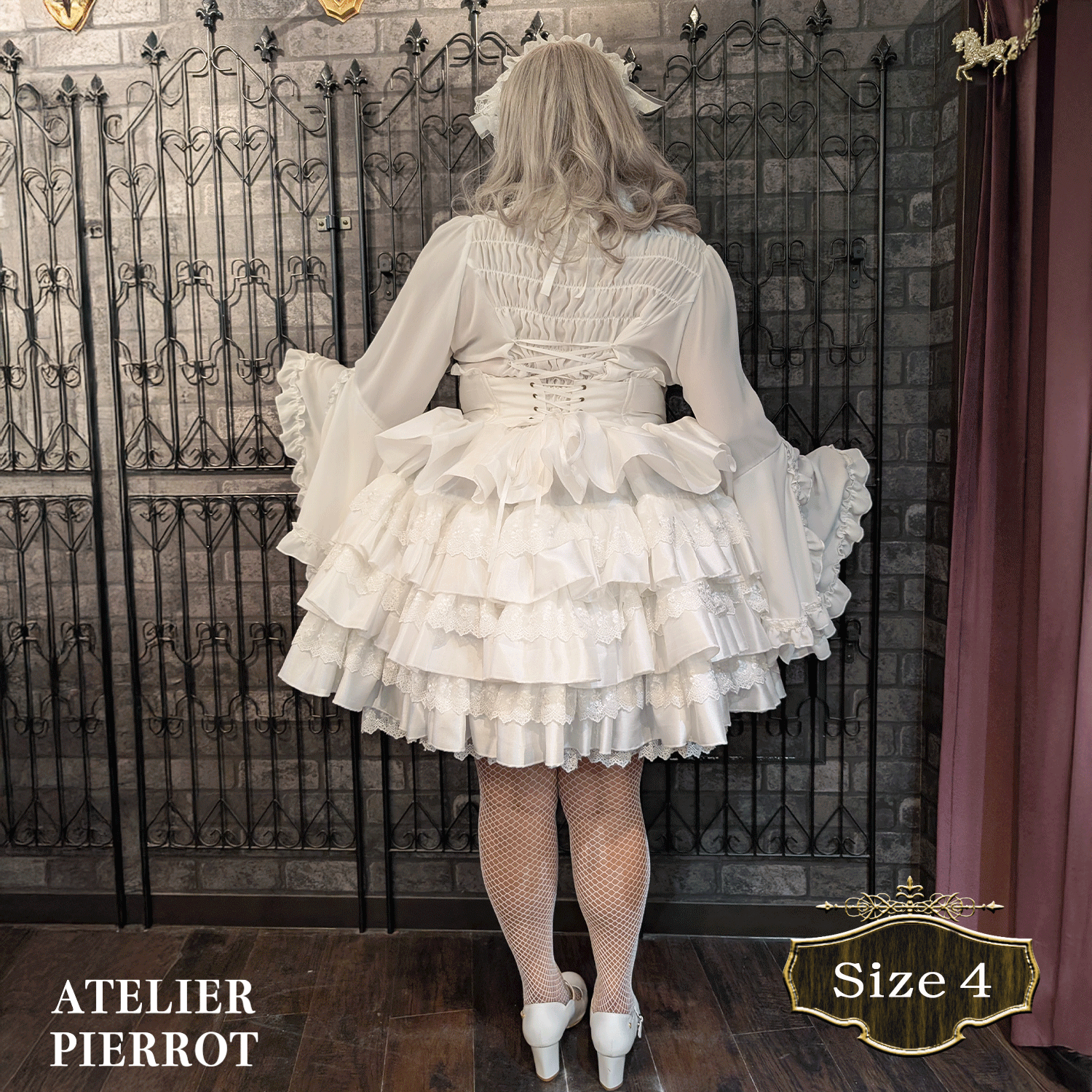 【ATELIER PIERROT【Mini Corset Skirt +尺寸白色/波尔多/紫色/海军/黑色×白色/黑色尺寸2 /尺寸3 /尺寸4