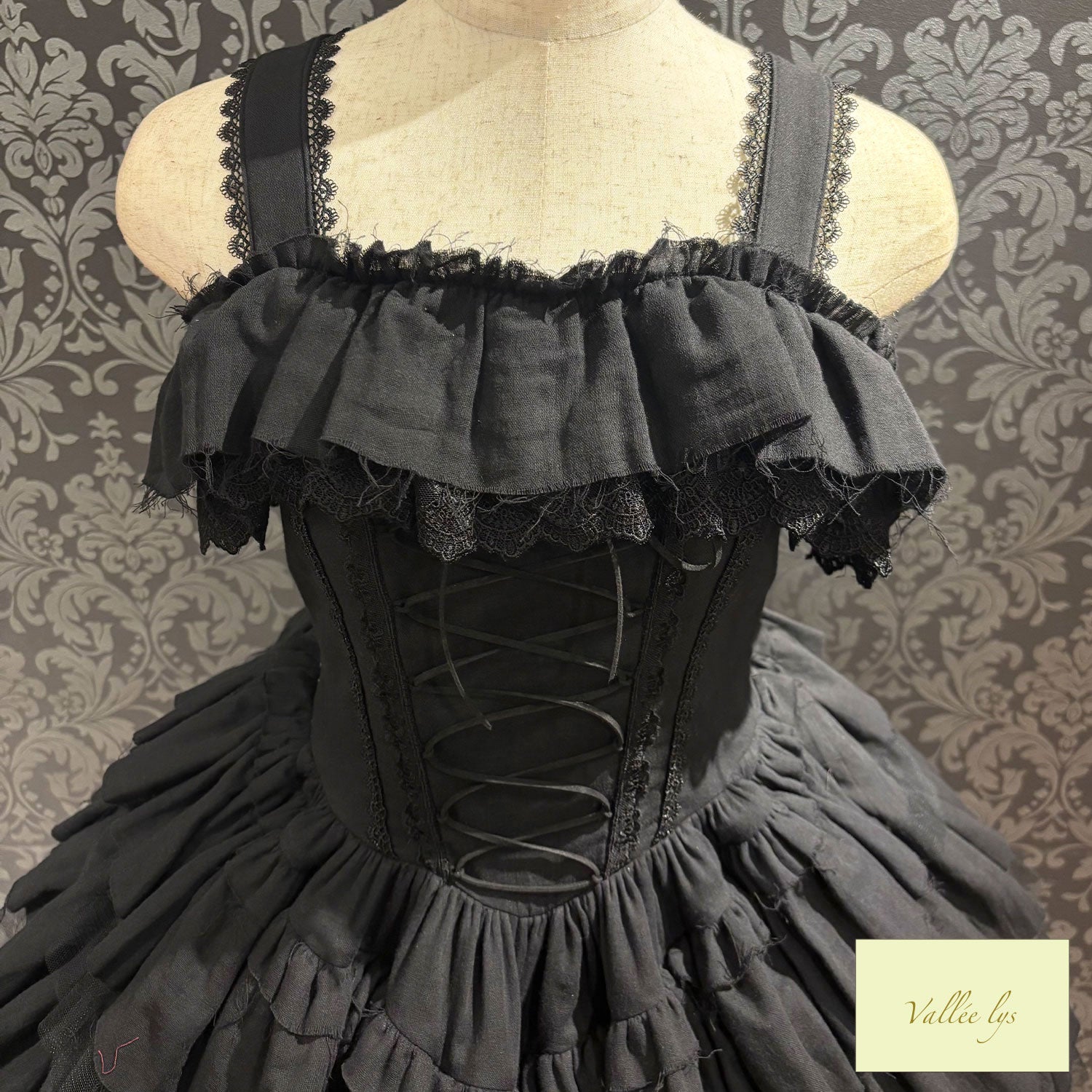 【Vallée lys】ヴァレリス Nonette Gauze Jumperskirt ボルドー/グレー/ブラック サイズ1
