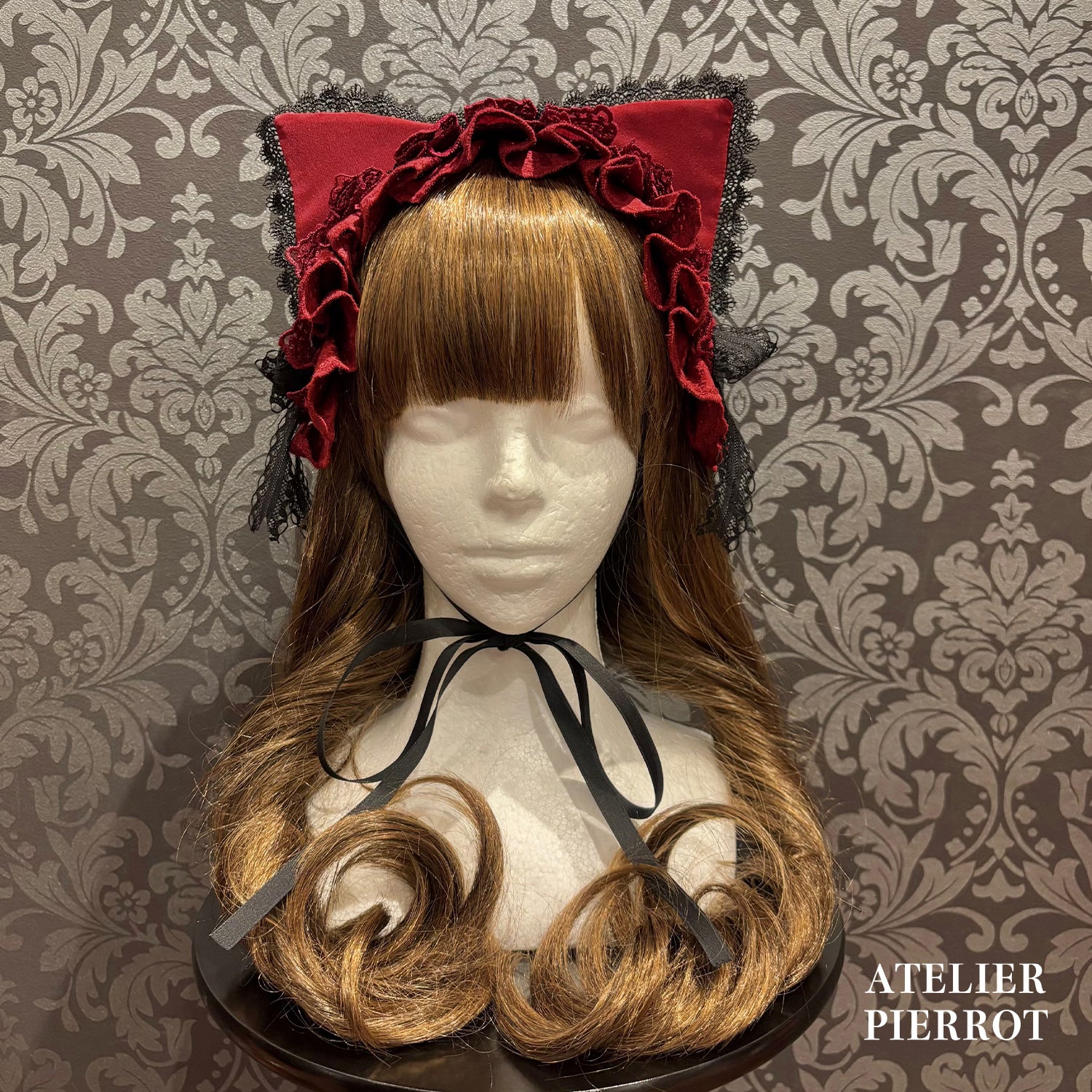 【ATELIER PIERROT】 ★ご予約受付中★ Mimi de Chat Lace Headdress ホワイト/新色ボルドー/新色パープル/新色ネイビー/ブラック×ホワイト/ブラック