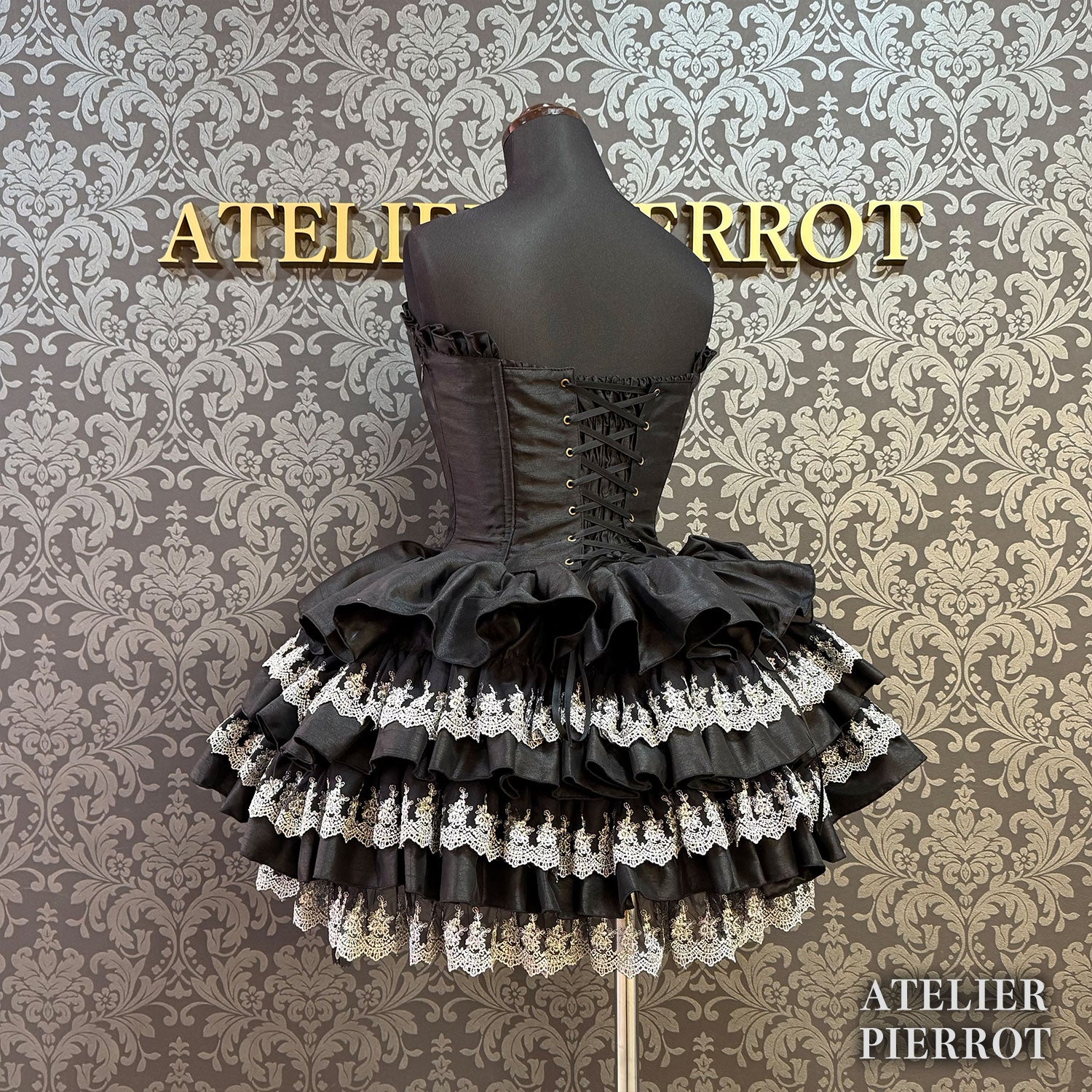 【ATELIER PIERROT】 Mini Corset Dress (シルバーレースver) ホワイト/ブラック