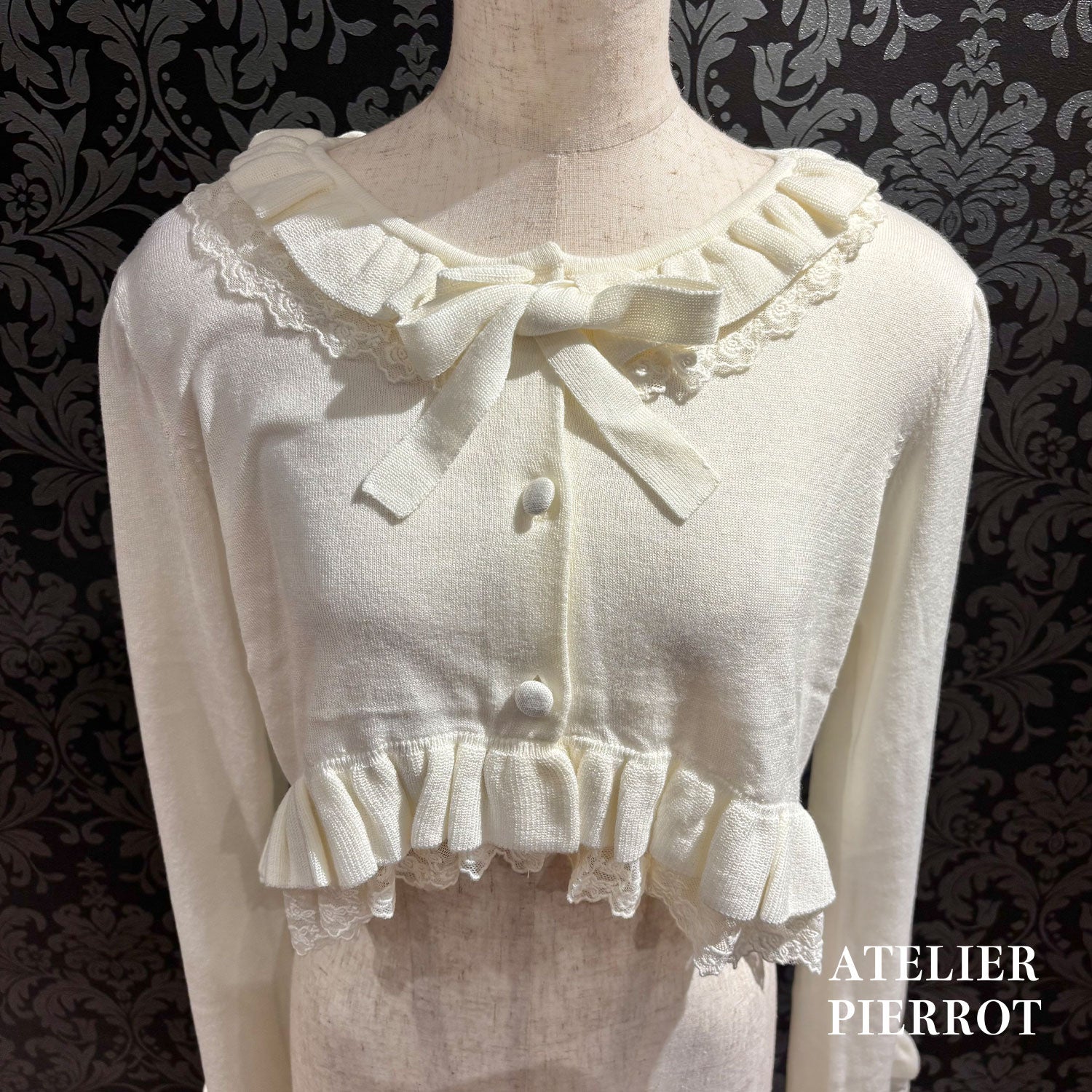 【ATELIER PIERROT】 Rose Waltz Cardigan アイボリー/ワイン/ブラック