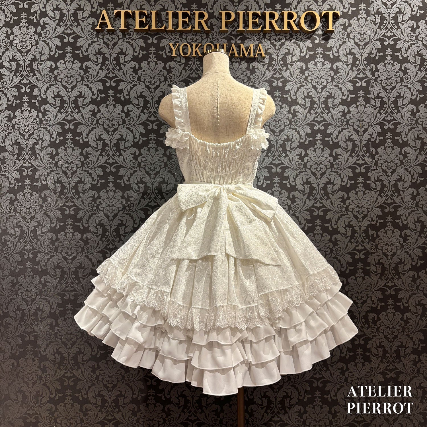 【ATELIER PIERROT】 ★예약 접수 중★Royal Frill Ribbon Jumper SkirtWhite/Pink/Bordeaux/Black